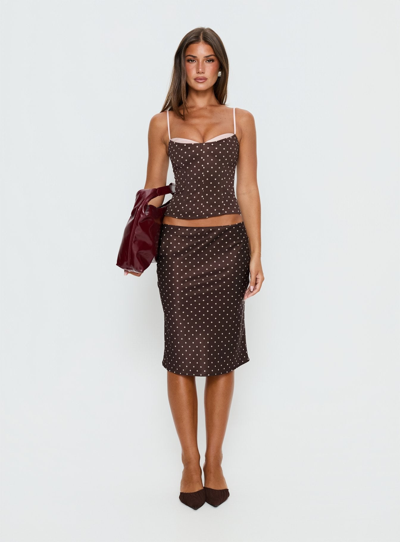 Somani Layered Corset Top Brown / Pink Polka Dot - Image 7