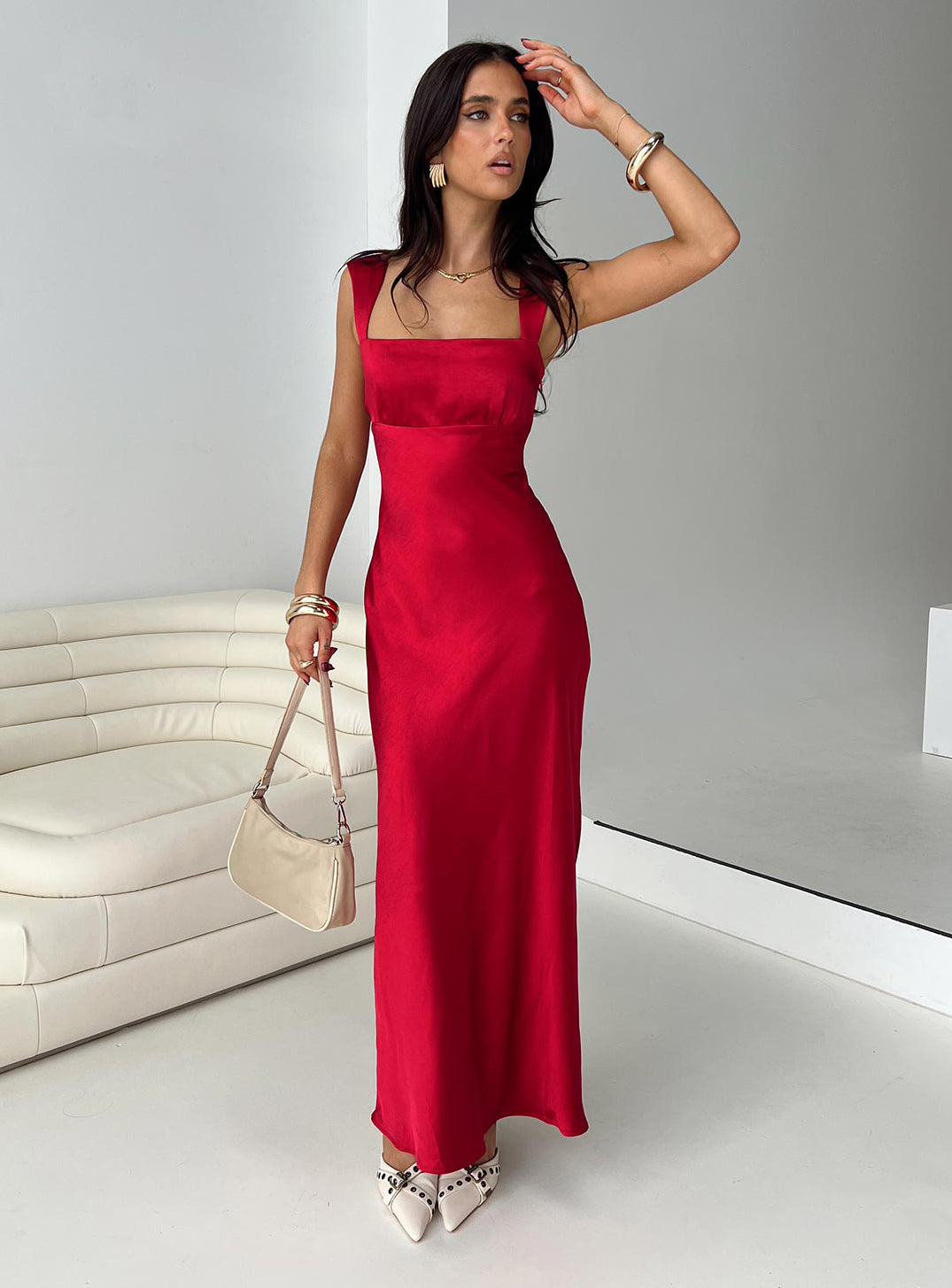 Alternative view of Radioactive Bias Cut Maxi Dress Red
