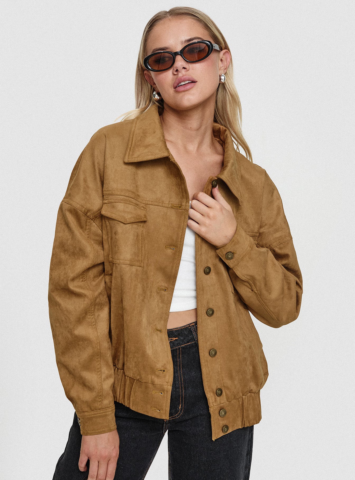 Ristretto Faux Suede Bomber Brown - Image 8