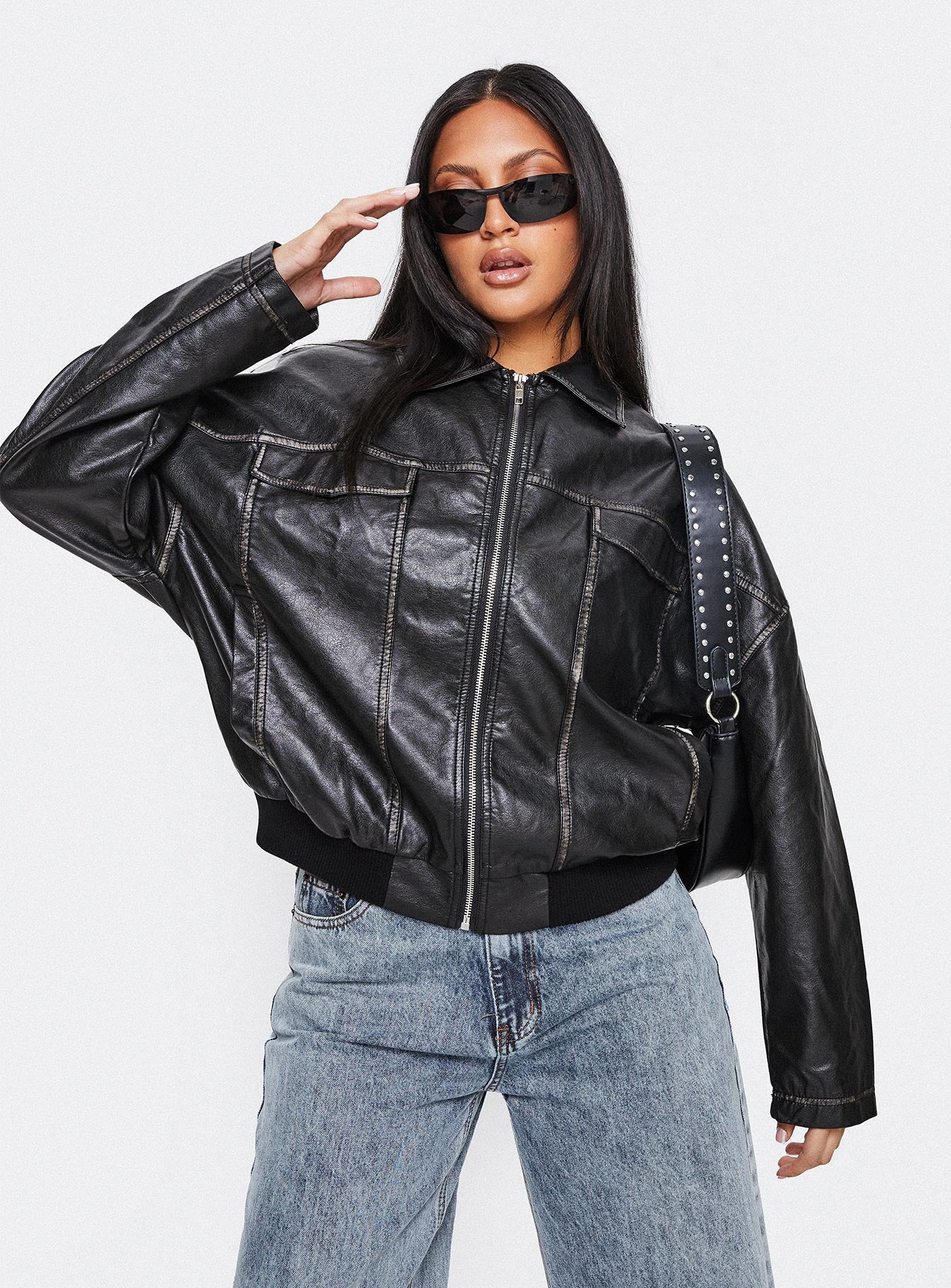 Alternative view of Tanza Faux Leather Jacket Washed Black