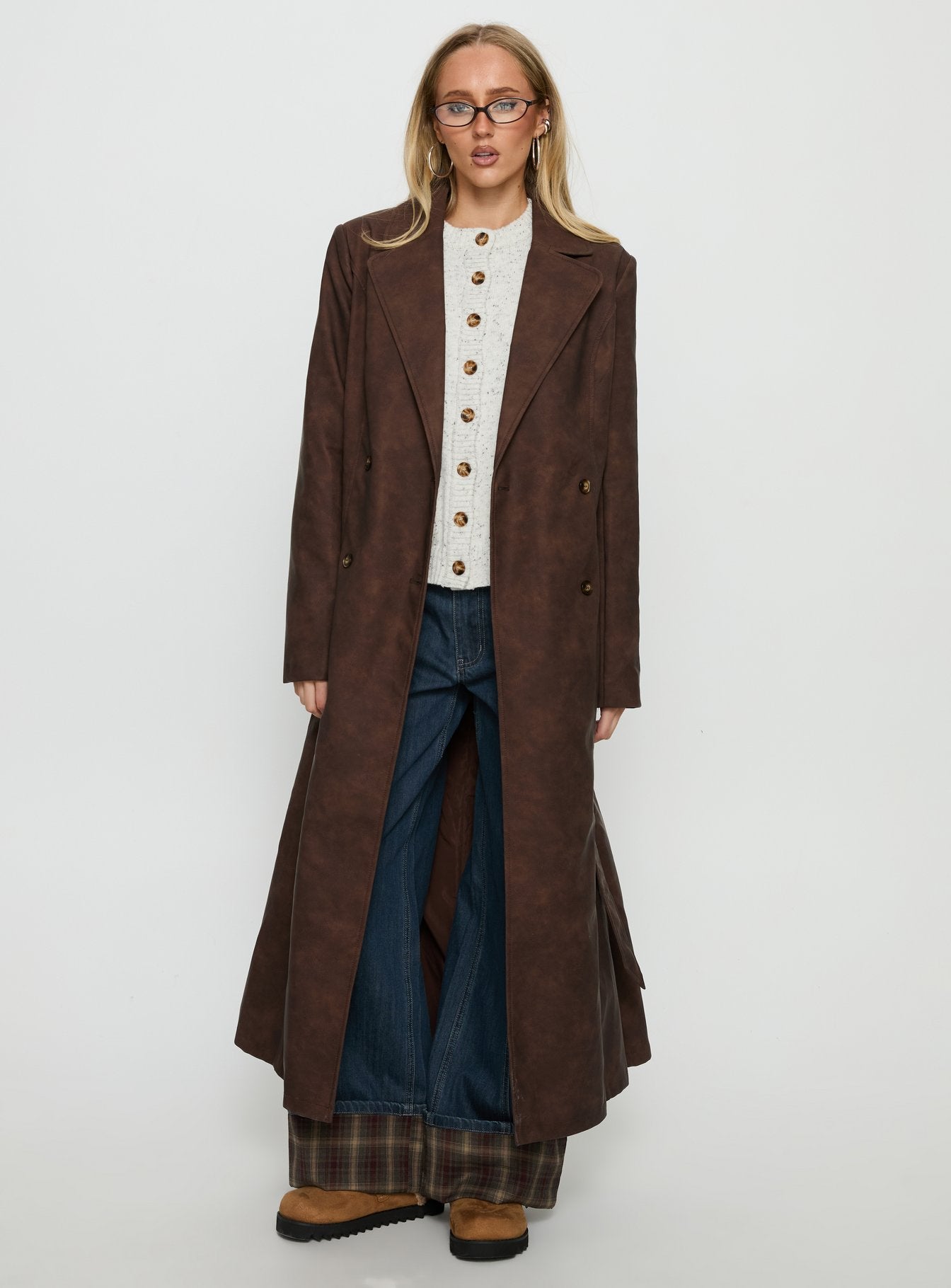 Alternative view of Salazar Longline Belted Trench Coat Chocolate Brown