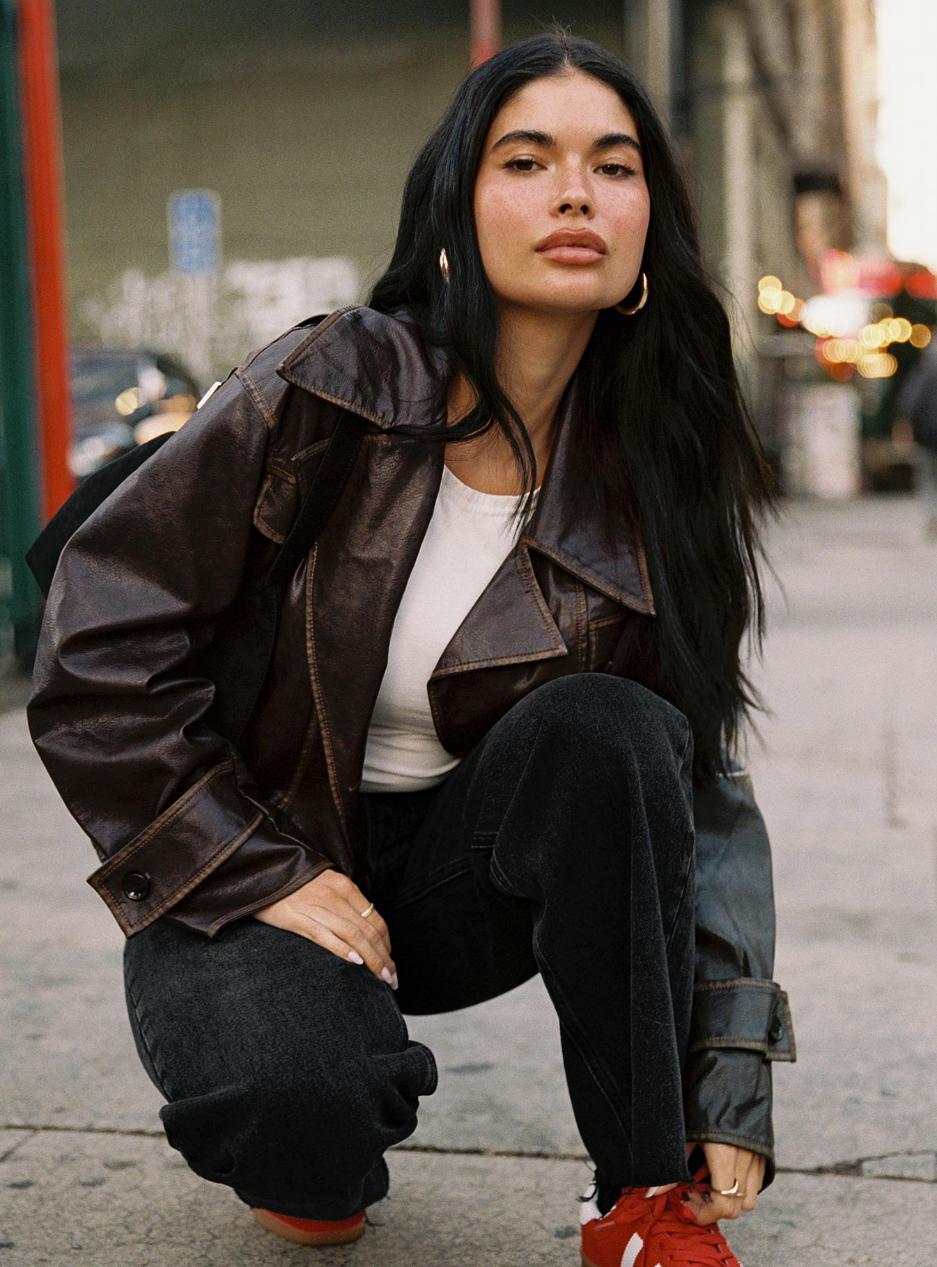 Nicolie Faux Leather Jacket Vintage Washed Brown - Image 14