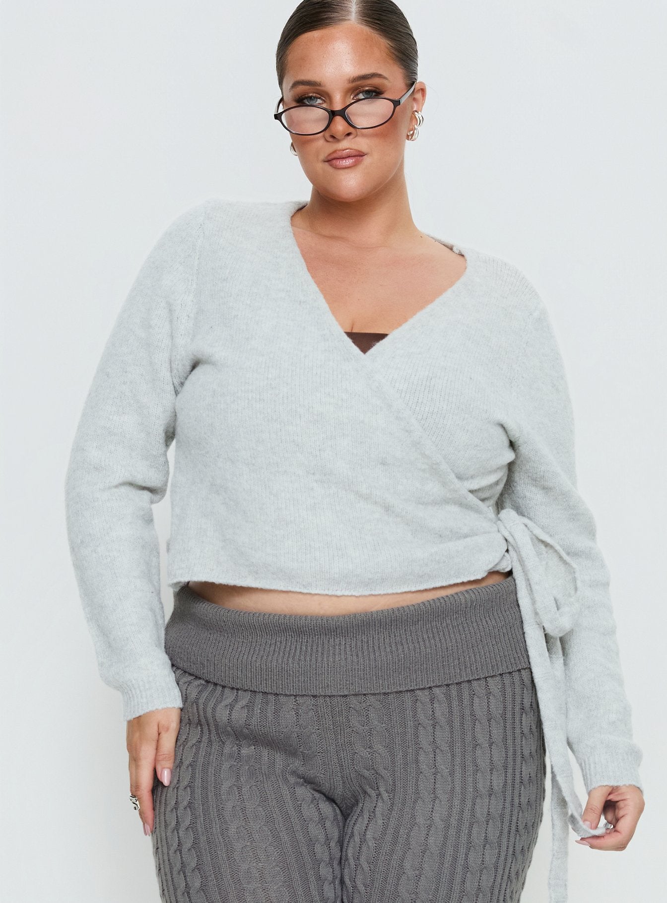 Tonee Wrap Knit Cardigan Grey Curve - Image 2