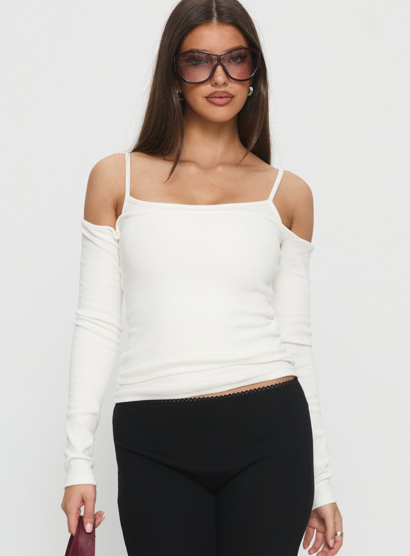 Teenage Dreams Layered Long Sleeve Top White - Image 2