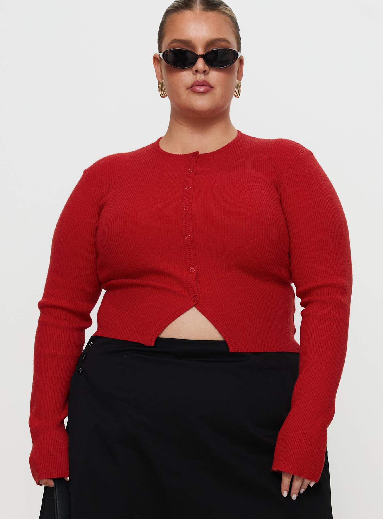 Alternative view of Suzu Long Sleeve Knit Top Red Curve