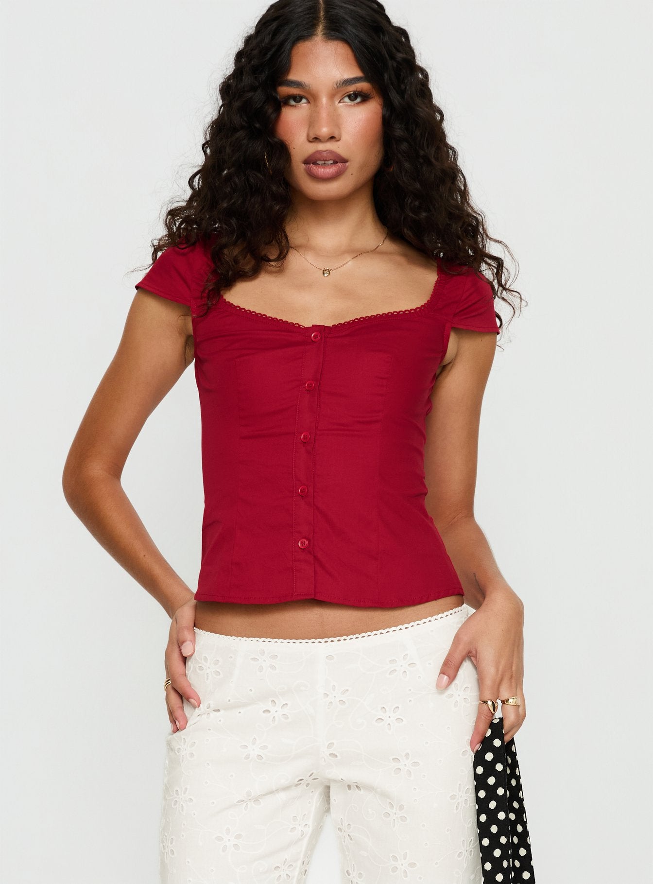 Alternative view of Transcendence Button Up Top Red