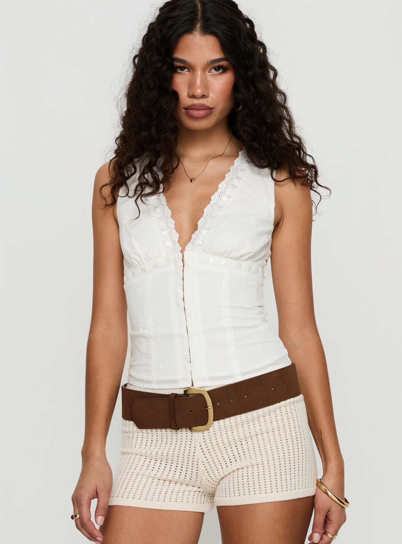 Alternative view of Speechless Sleeveless Lace Trim Top White
