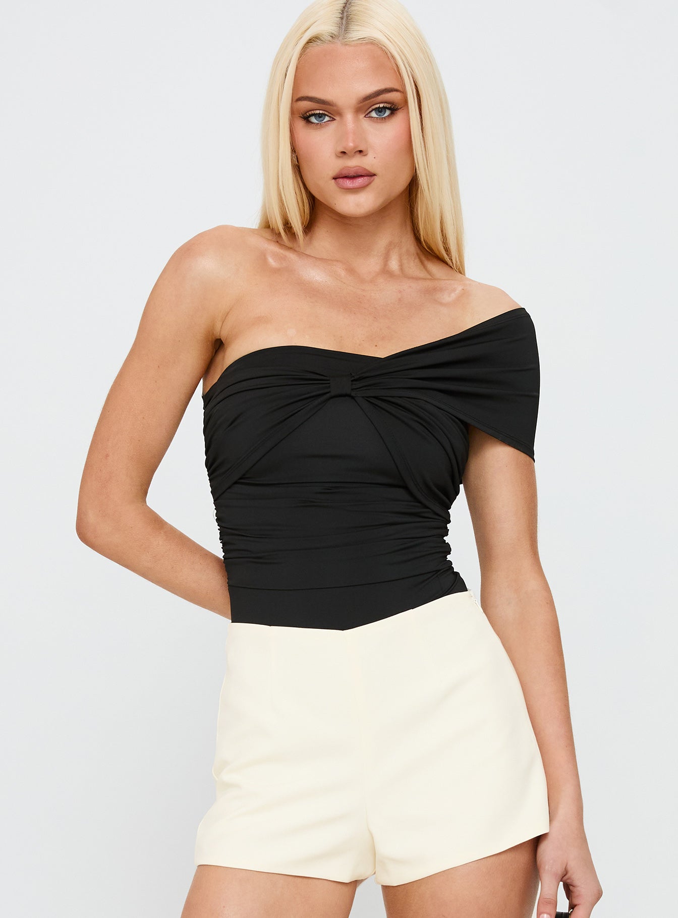 Alternative view of The Real Thing One Shoulder Bodysuit Black