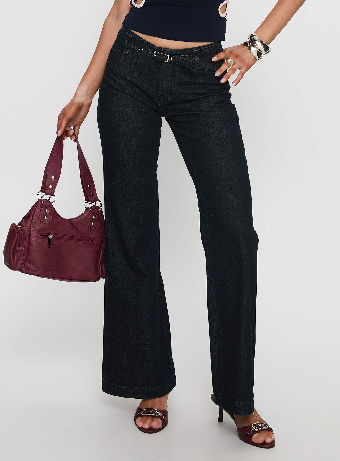 Alternative view of Slow Ride Mid Rise Bootleg Belted Jeans Dark Indigo Blue