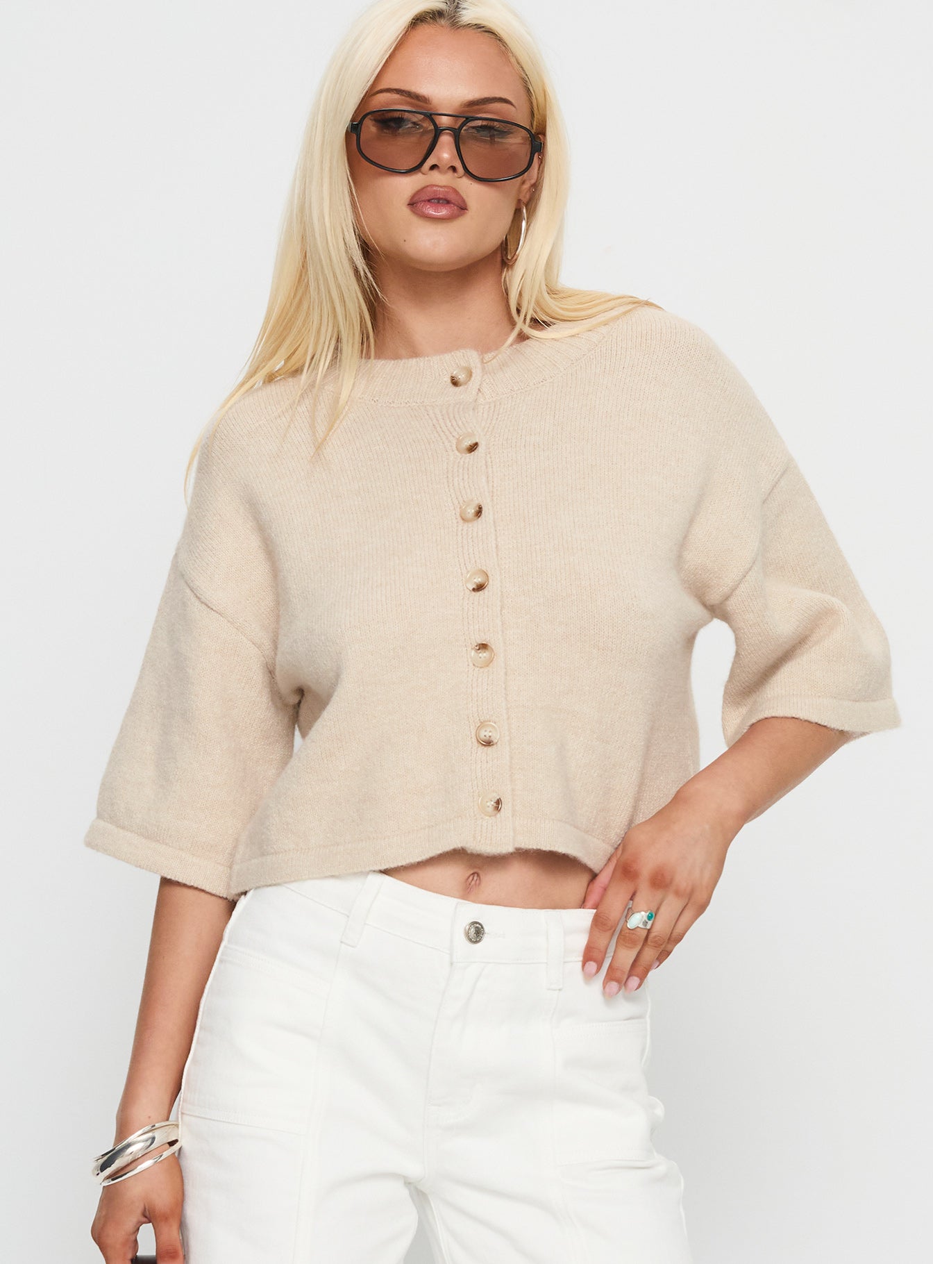 Alternative view of Verina Short Sleeve Knit Cardigan Oat