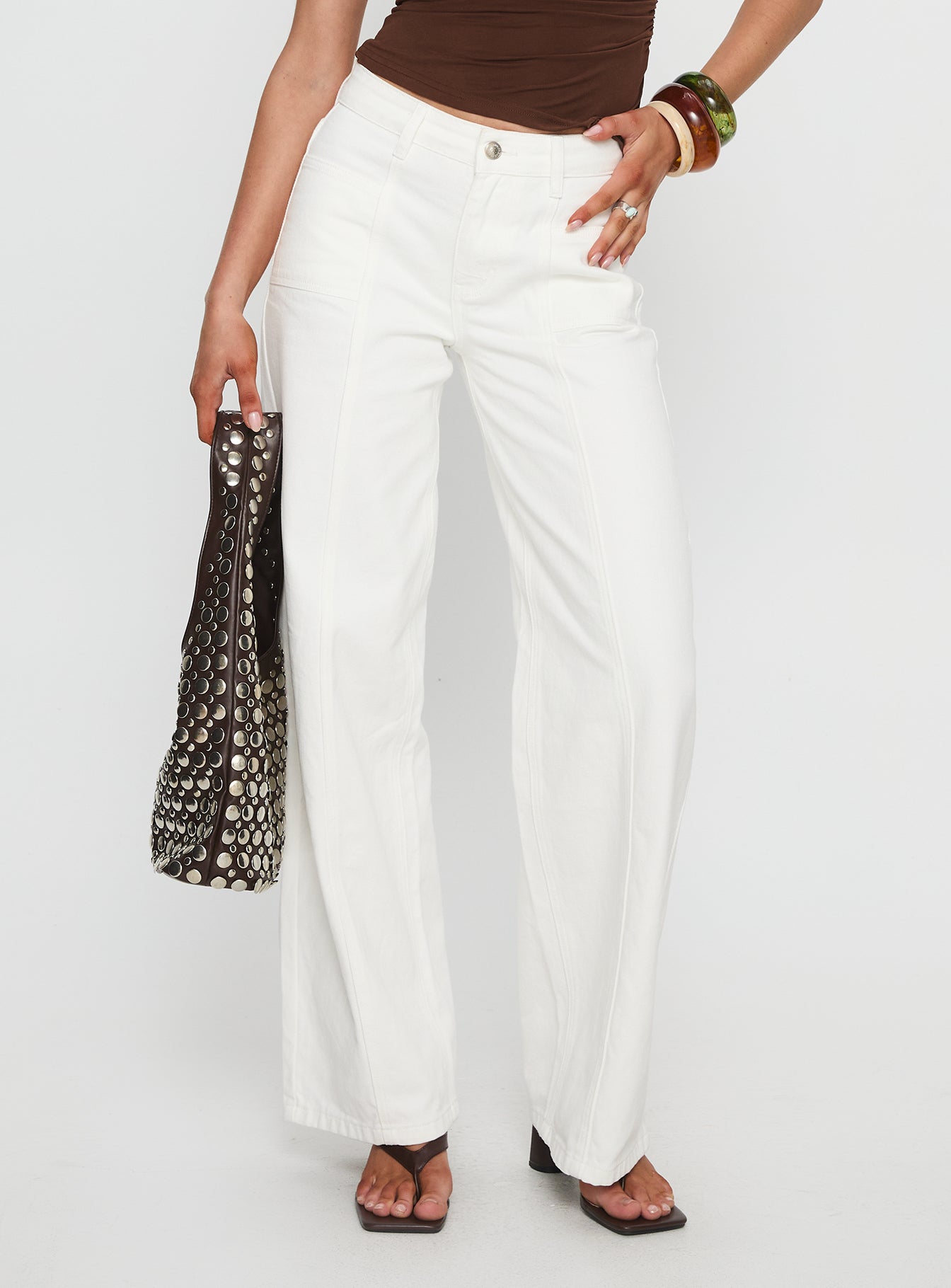 Alternative view of Taji Mid Rise Wide Leg Jeans White