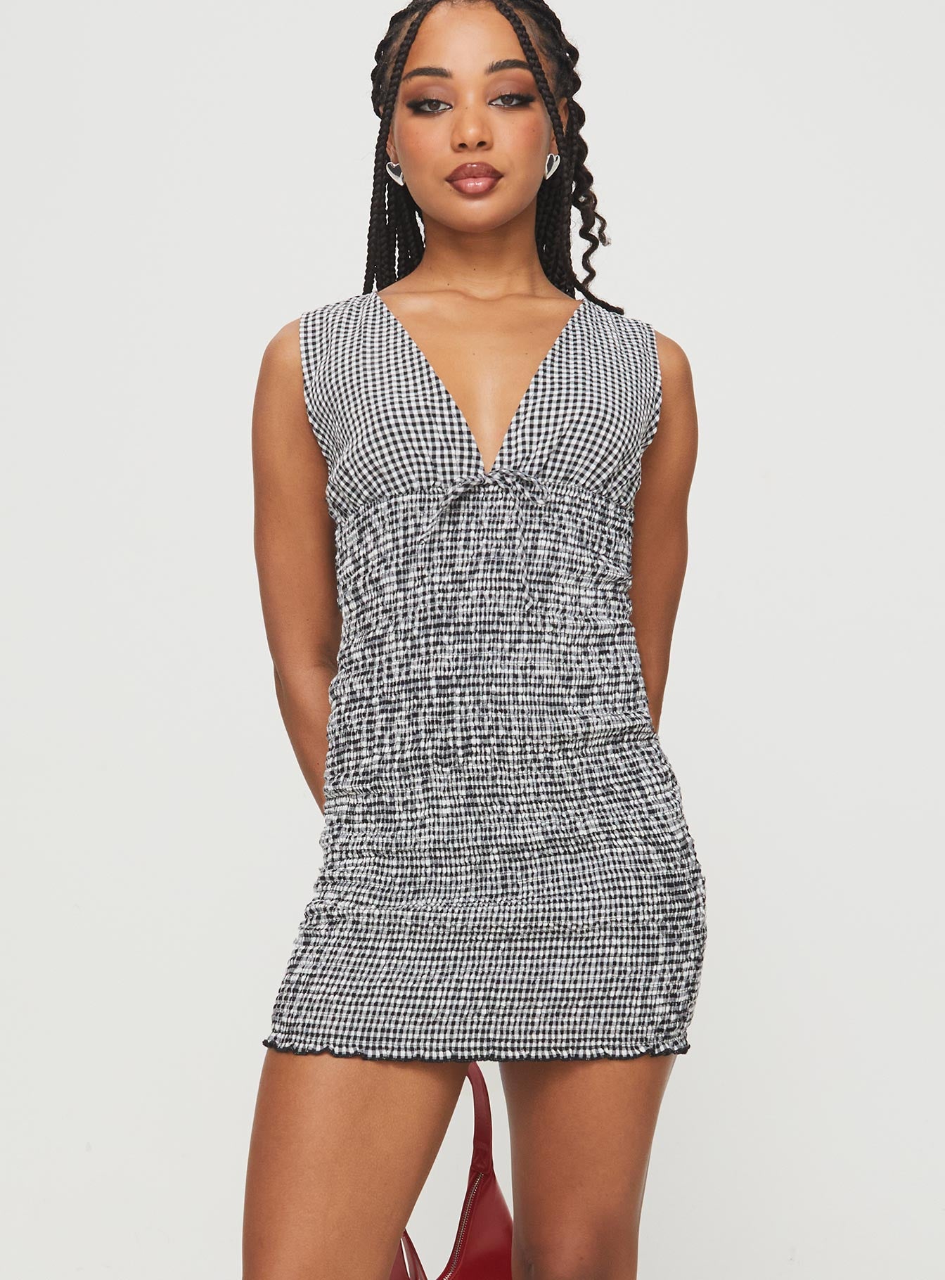 Alternative view of Solving Shirred Mini Dress Black Gingham