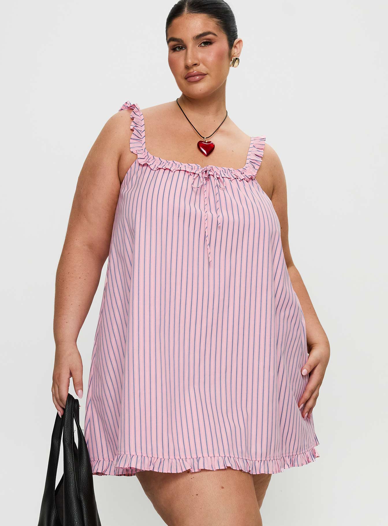 Alternative view of Zalina Babydoll Mini Dress Pink Stripe Curve