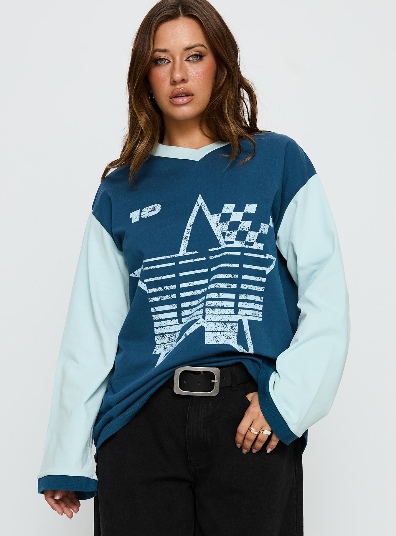 Alternative view of Starletta Long Sleeve Moto Top Blue