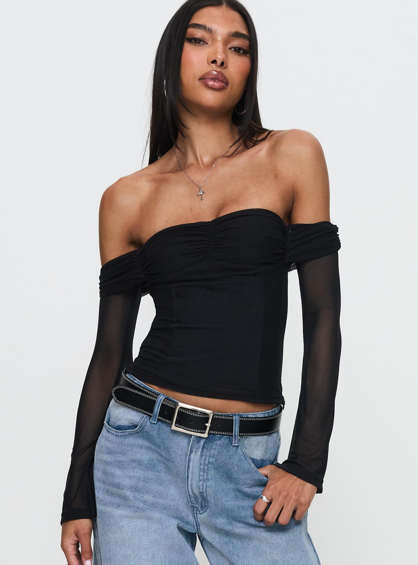 Alternative view of Saelan Off Shoulder Long Sleeve Top Black
