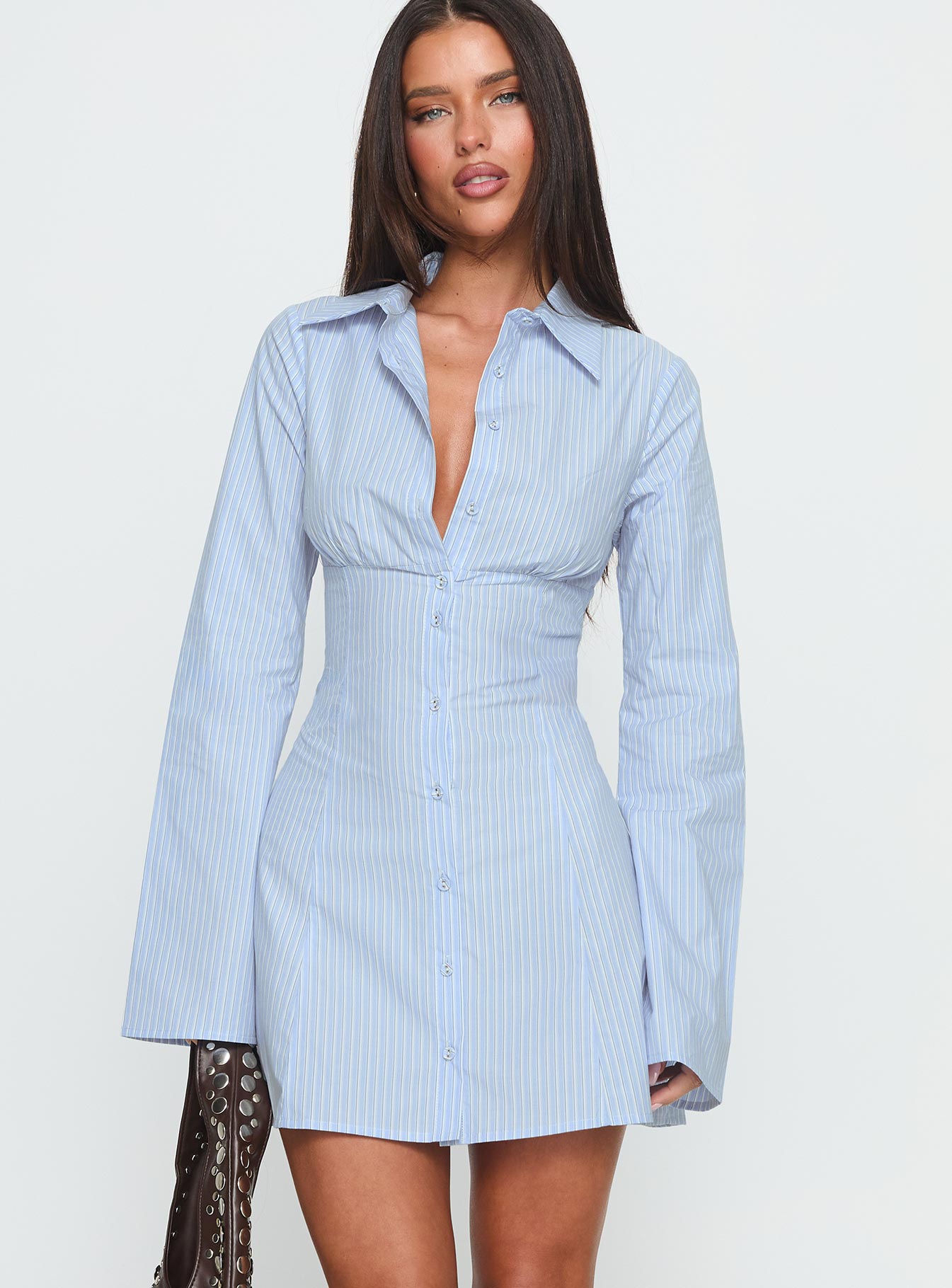 Alternative view of Tawni Long Sleeve Shirt Mini Dress Blue