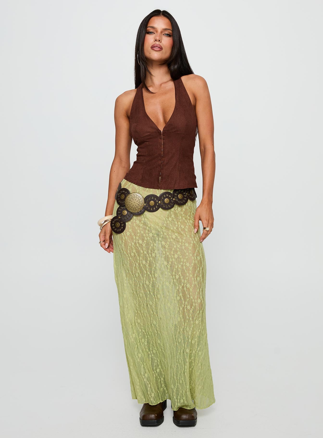 Alternative view of Pura Vida Lace Maxi Skirt Sage