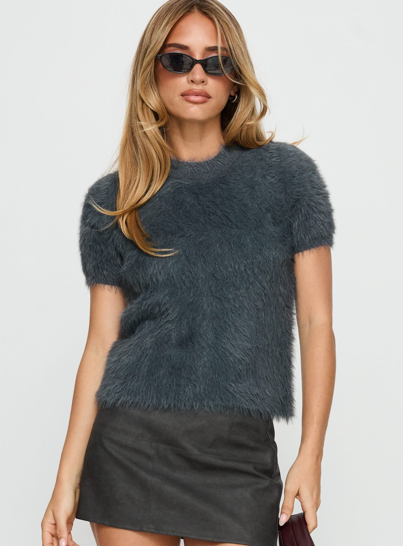Alternative view of Starlynn Fluffy Short Sleeve Top Slate
