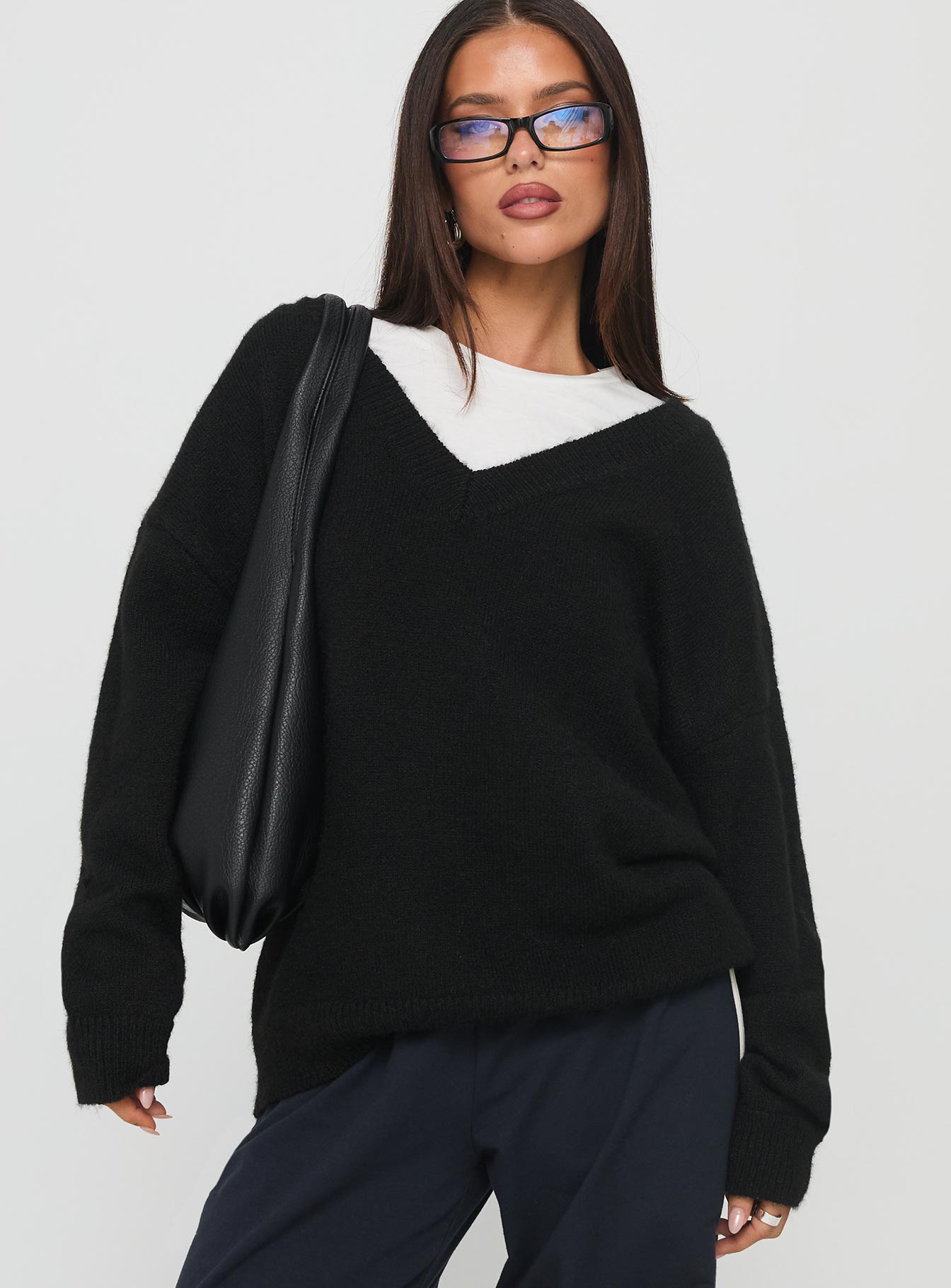 Alternative view of Stay The Night V Neck Knit Sweater Black