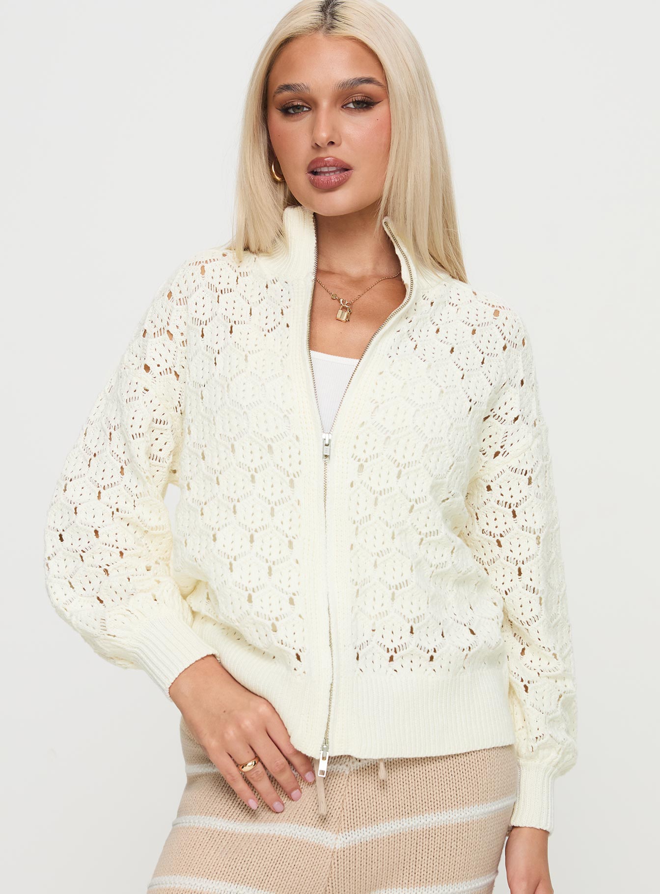 Alternative view of Sirena Zip Through Knit Sweater Cream