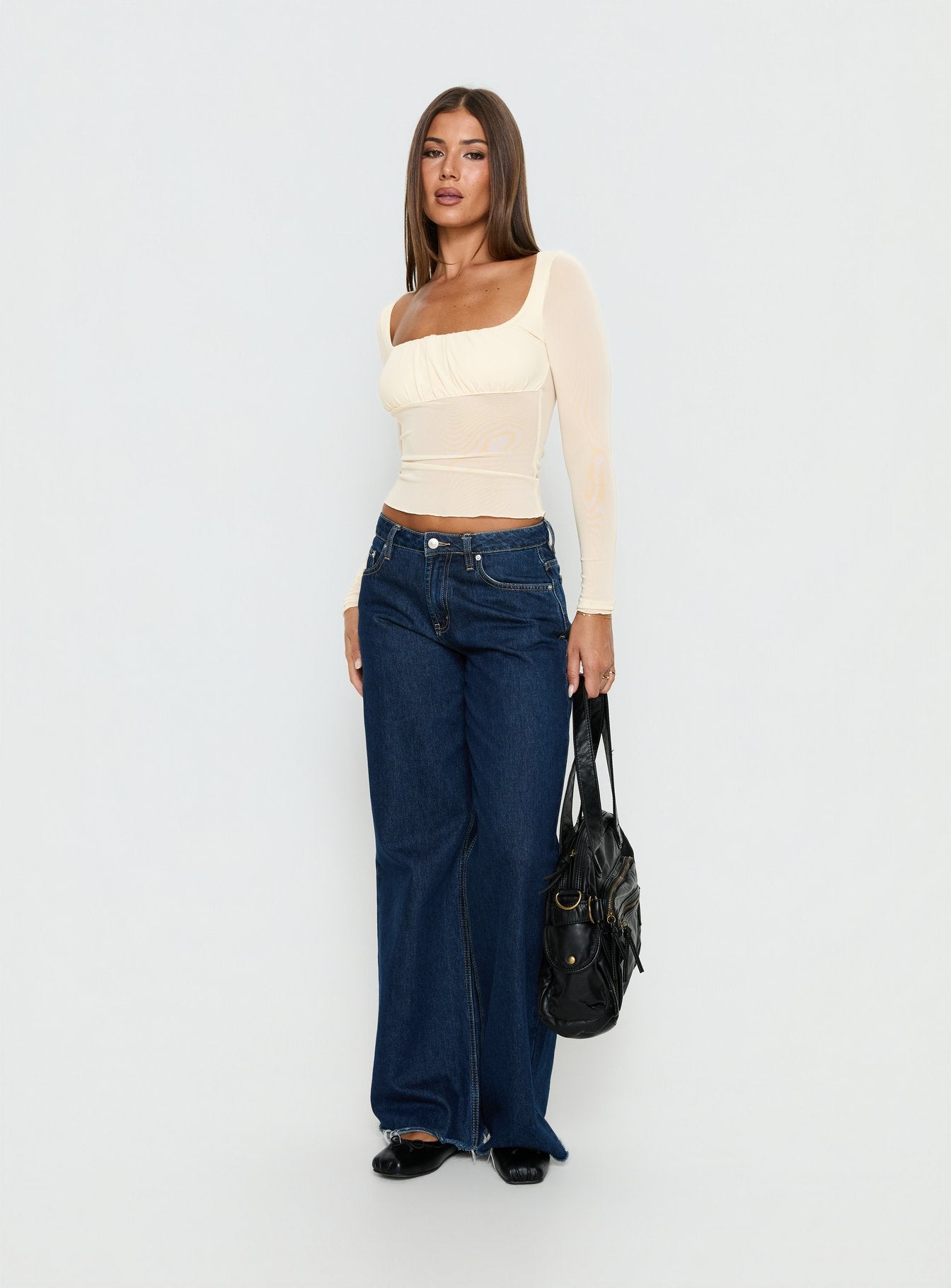Alternative view of Victoire Long Sleeve Mesh Top Beige