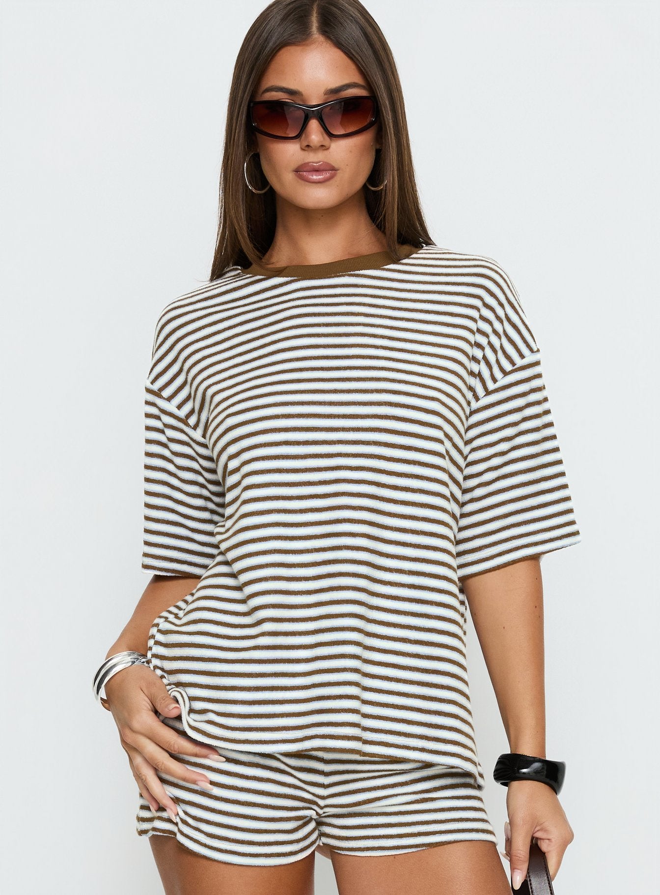 Alternative view of Selvina Terry Towelling Oversized Tee Multi Stripe
