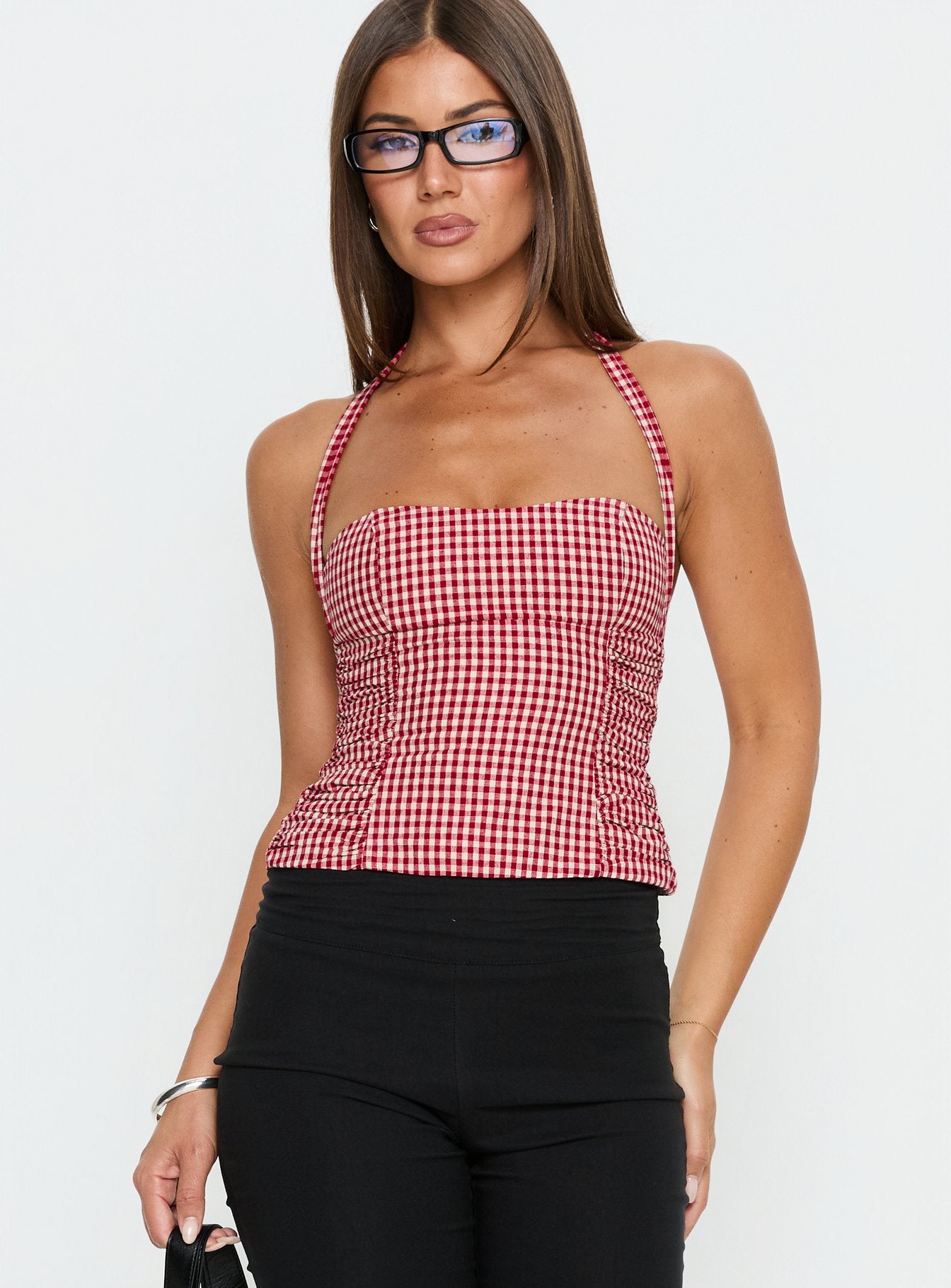 Alternative view of West Coast Love Halter Top Red Gingham