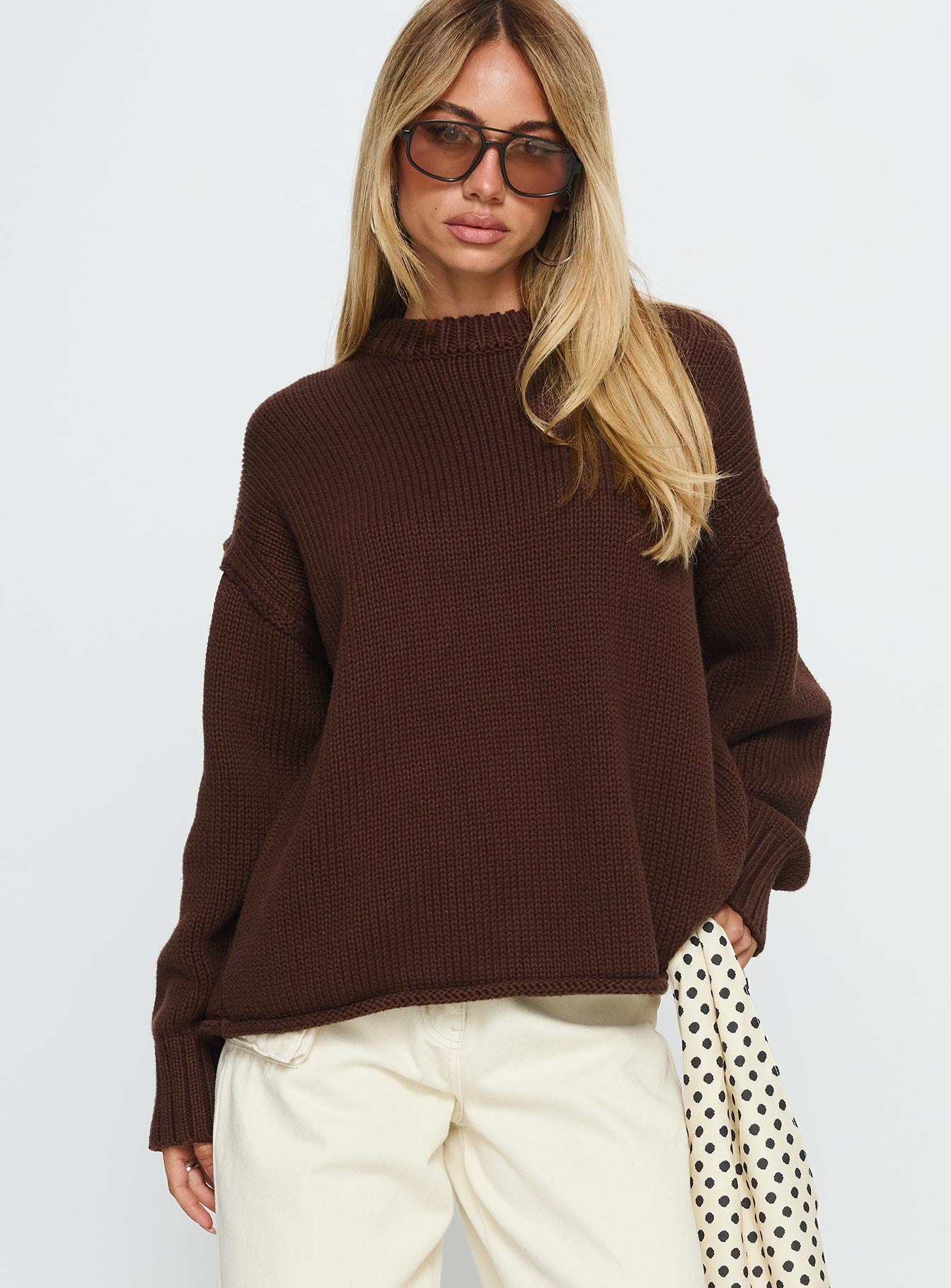 Alternative view of Wilda Crew Neck Knit Sweater Brown