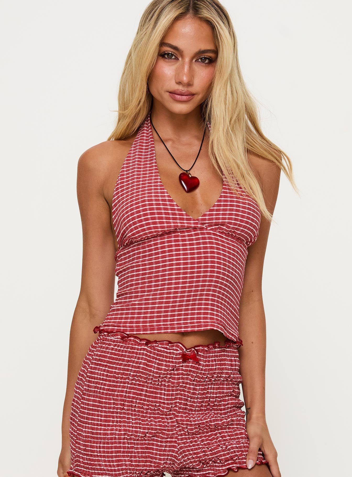 Alternative view of Whimsy Halter Top Red Gingham