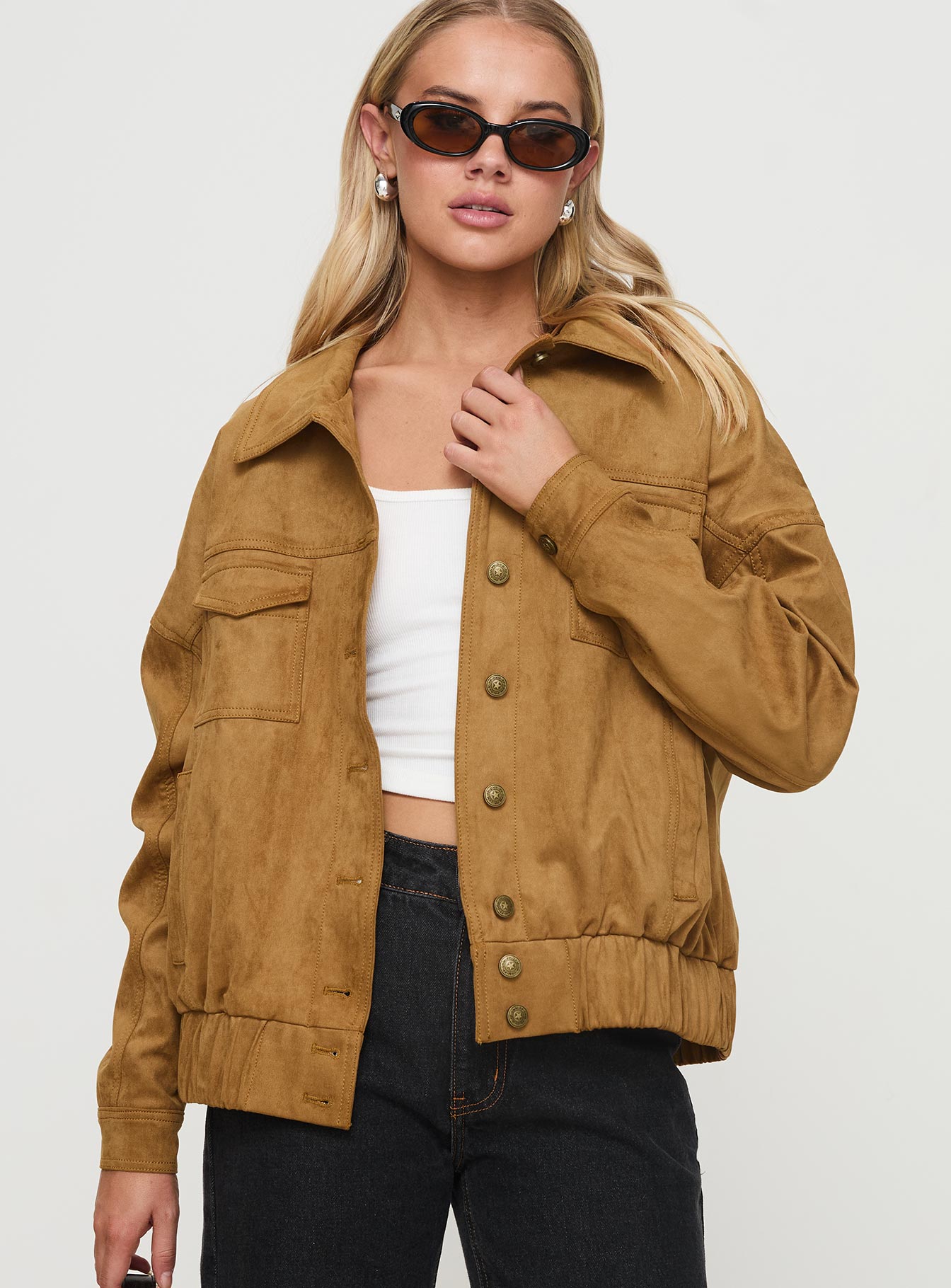Alternative view of Ristretto Faux Suede Bomber Brown