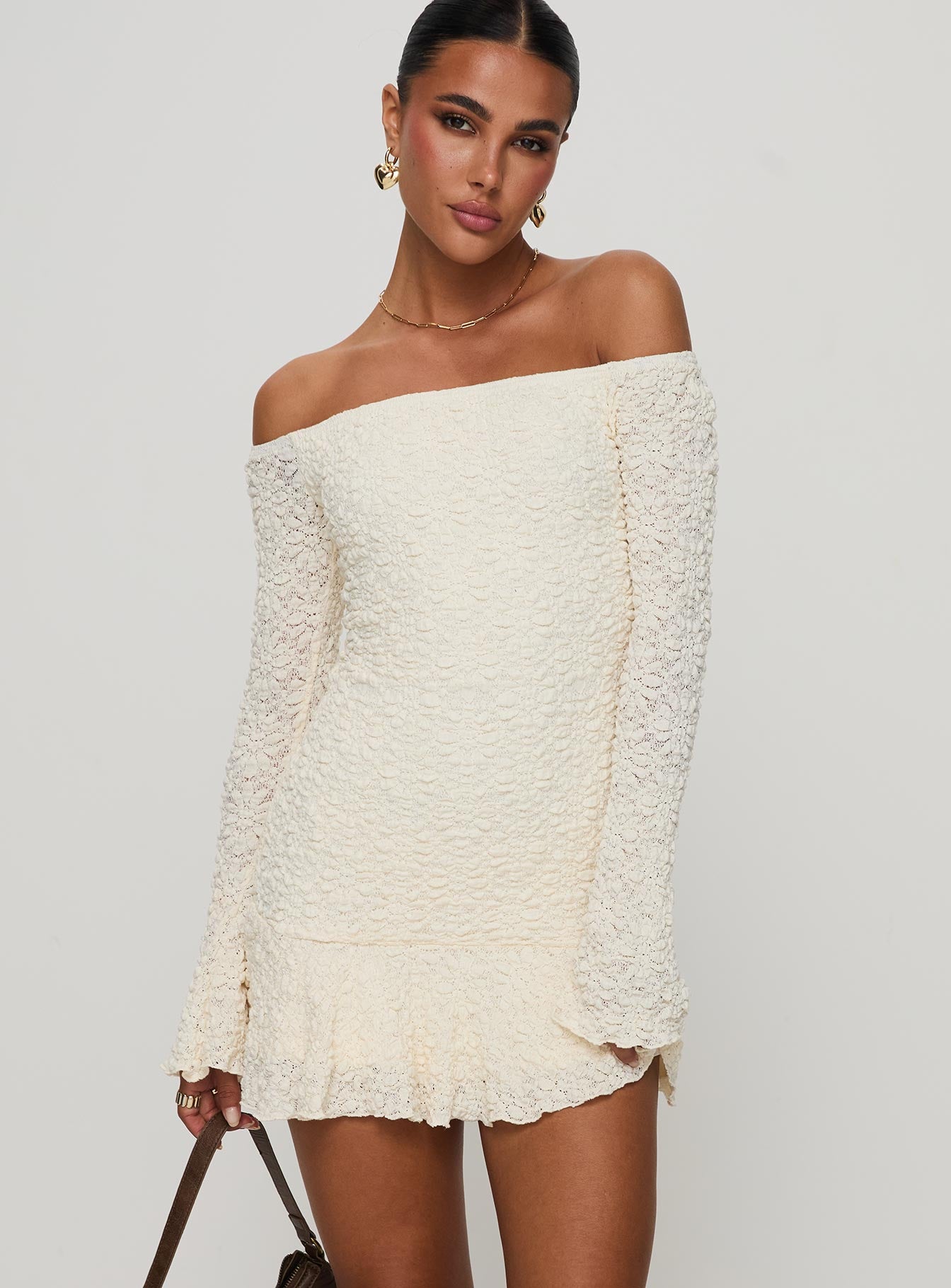 Alternative view of Vancesca Off Shoulder Long Sleeve Mini Dress Cream