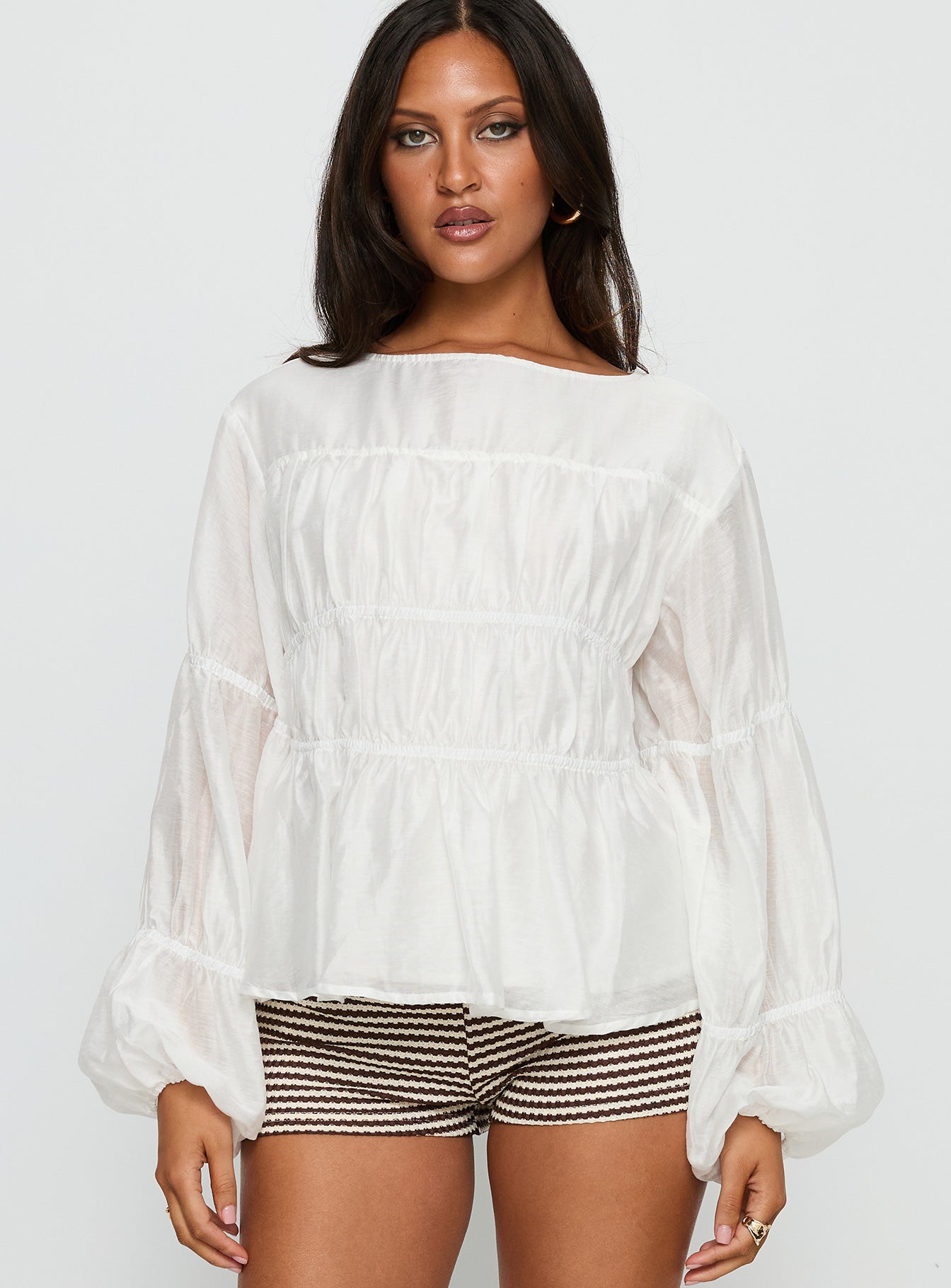 Alternative view of Xamira Ruched Long Sleeve Top White