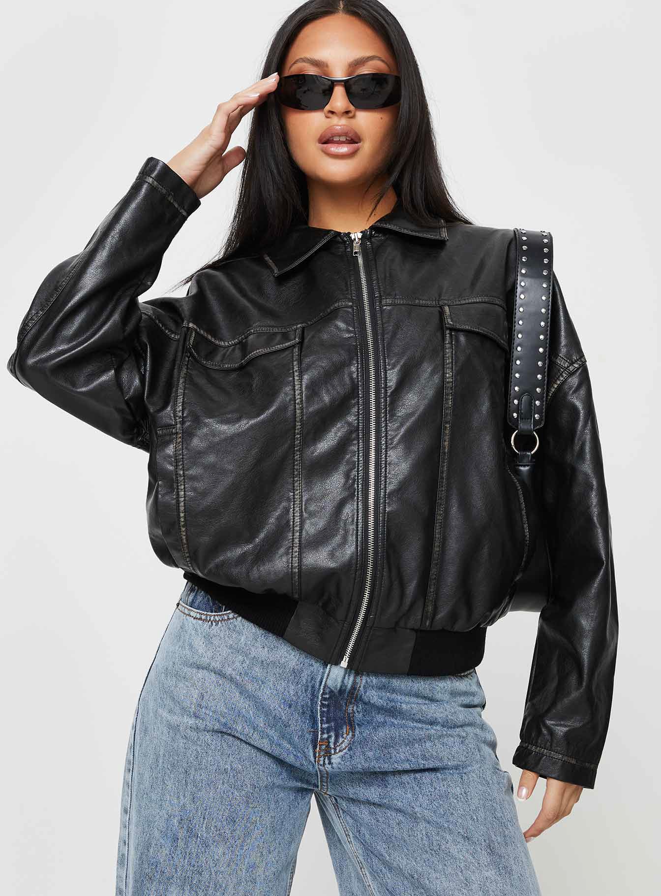 Tanza Faux Leather Jacket Washed Black - Image 3