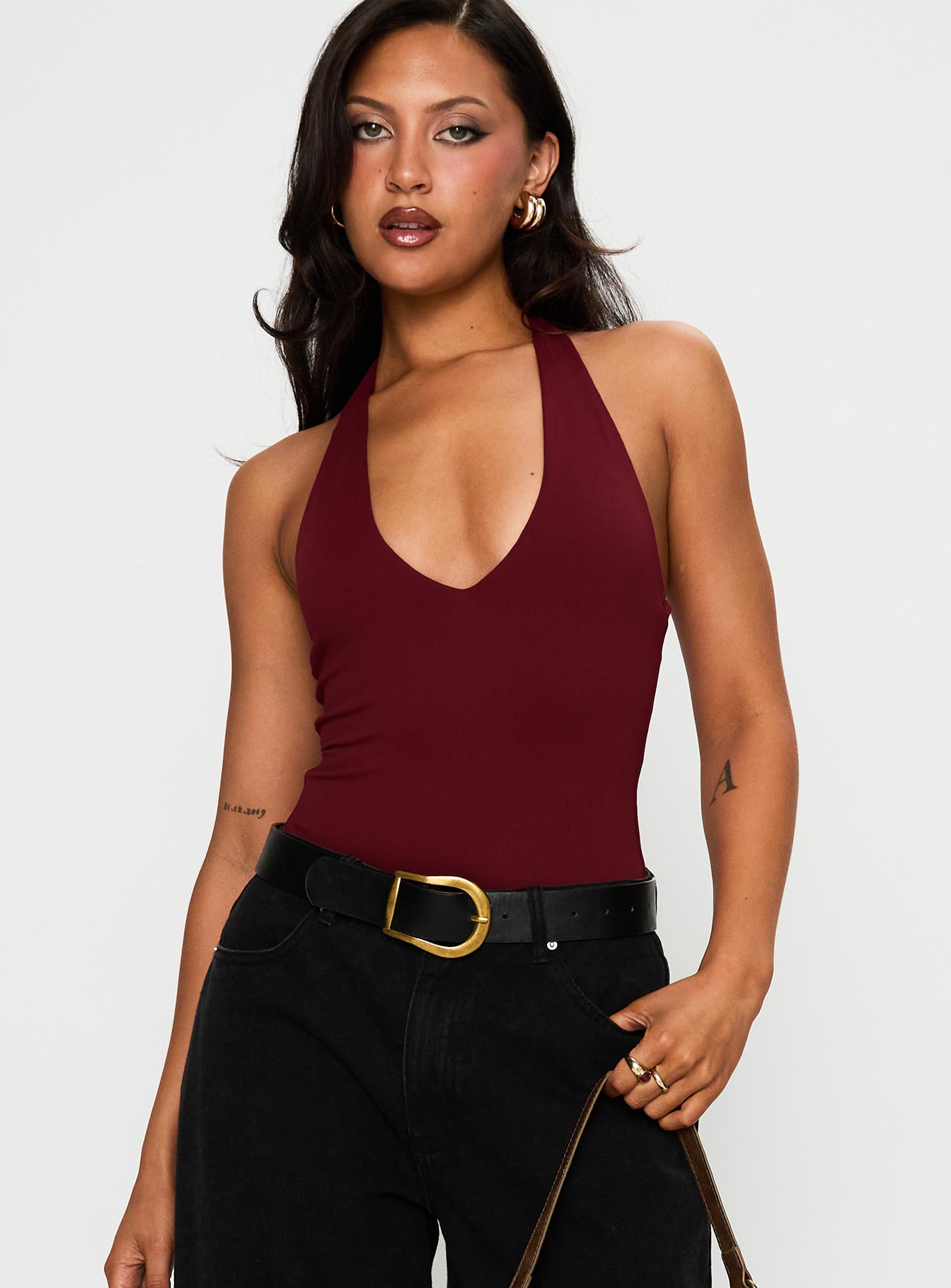 Alternative view of Someone New Halter Bodysuit Burgundy