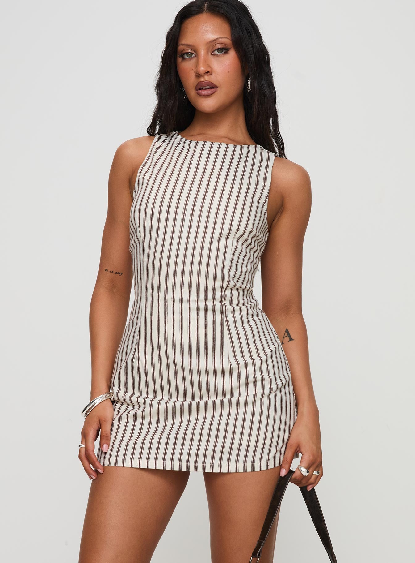 Alternative view of Yumiko Romper Brown Stripe