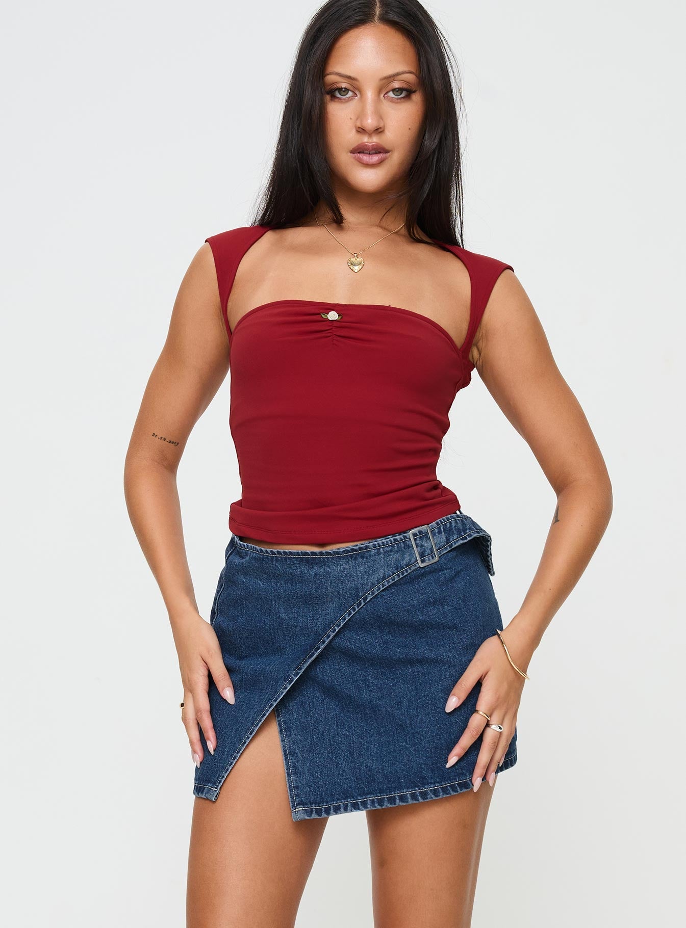 Wait Up Denim Wrap Mini Skirt Mid Wash Tall - Image 2