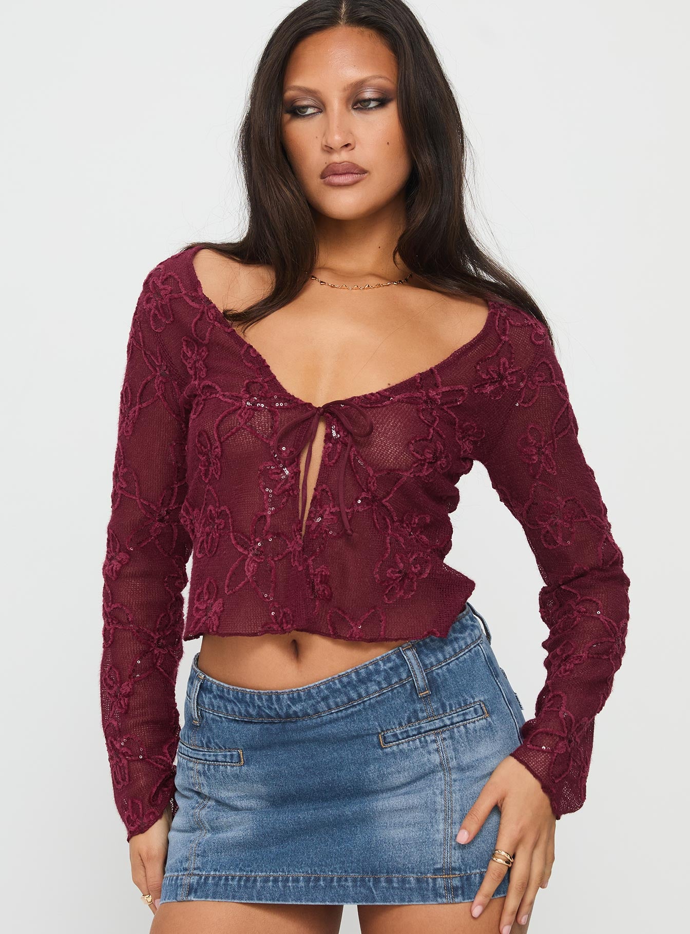 Alternative view of Sukita Long Sleeve Top Burgundy