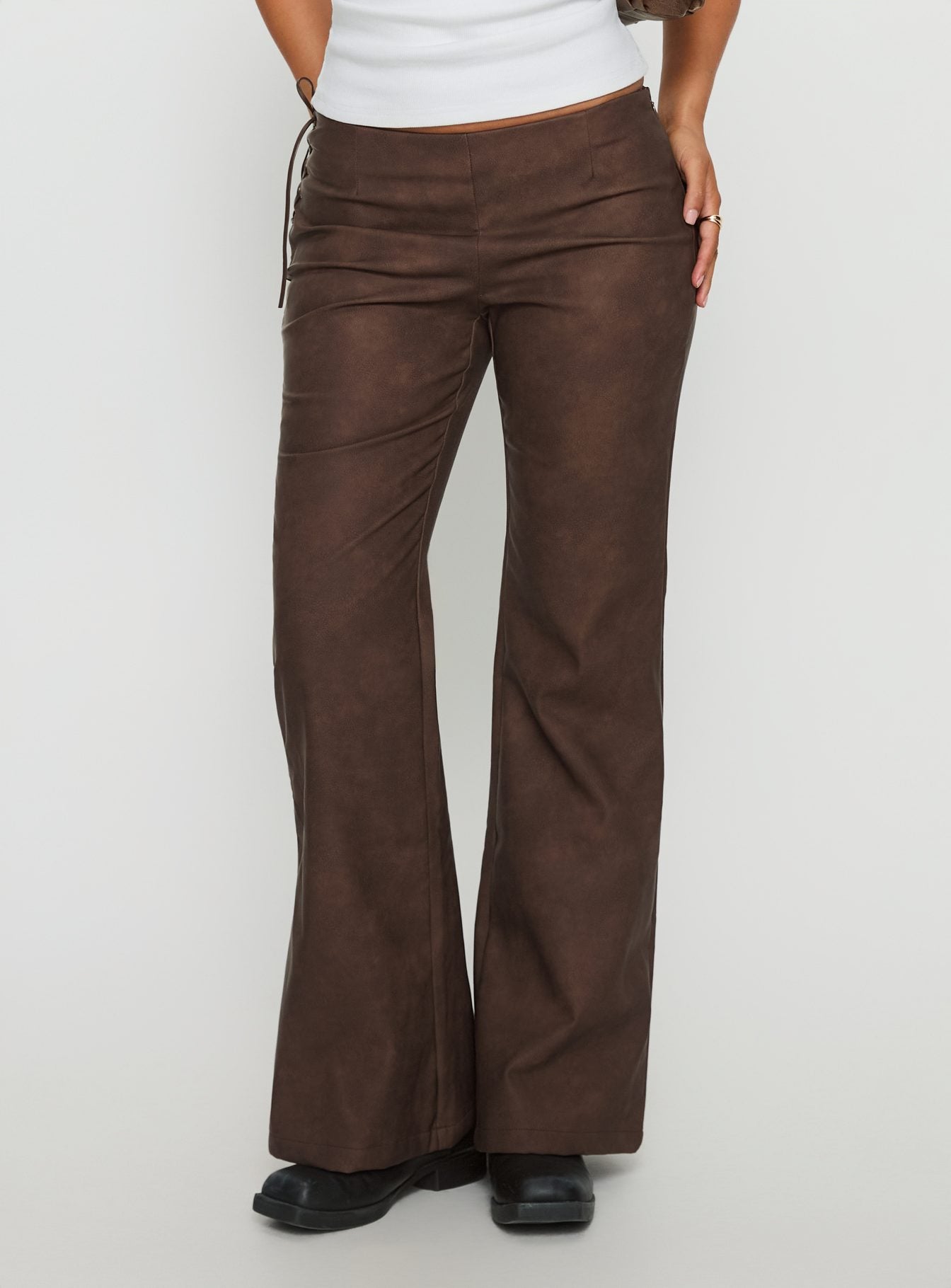 Alternative view of Trickrider Tie Side Faux Leather Pants Chocolate