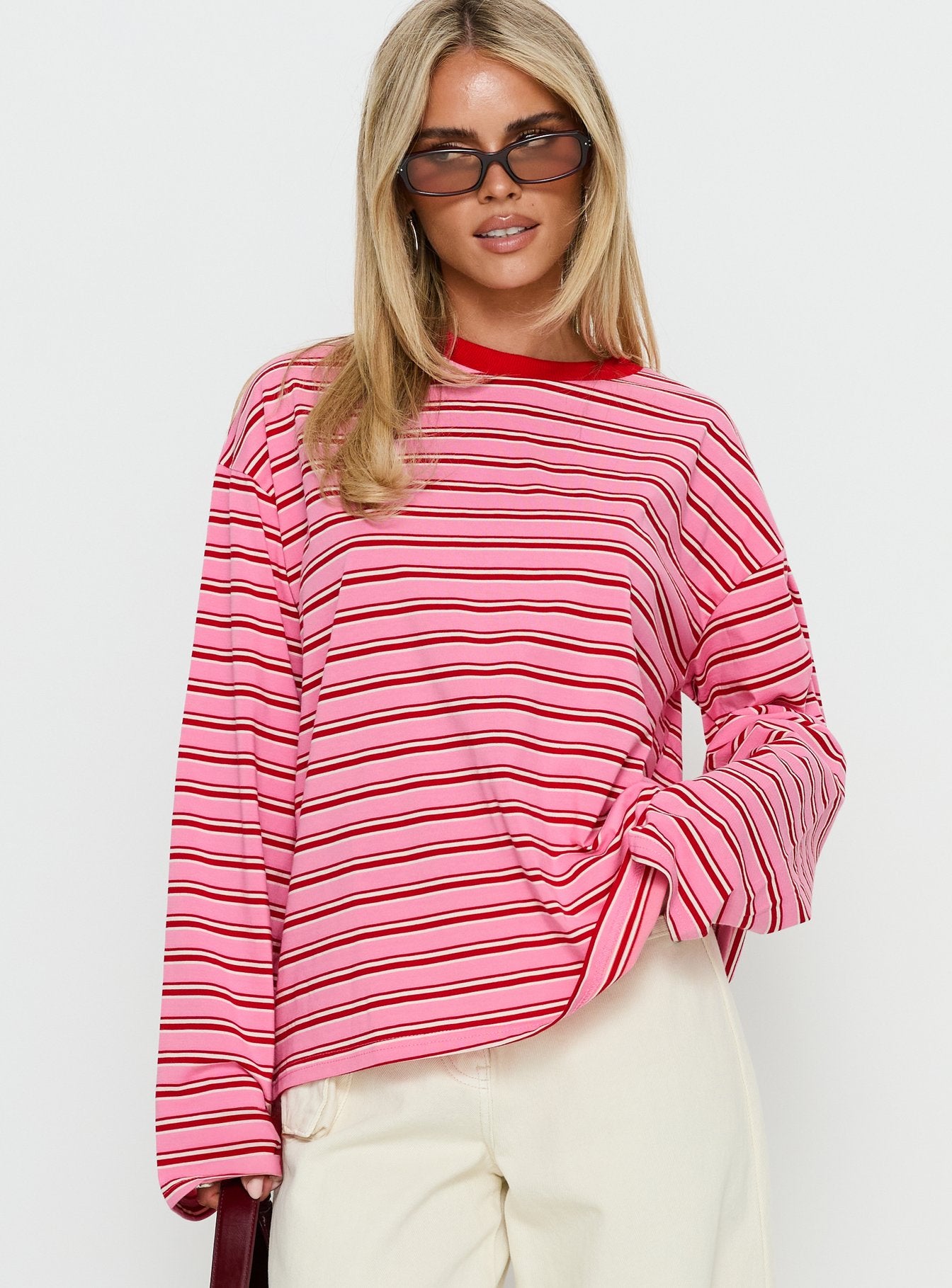 Alternative view of Settle Down Long Sleeve Top Pink / Red Stripe
