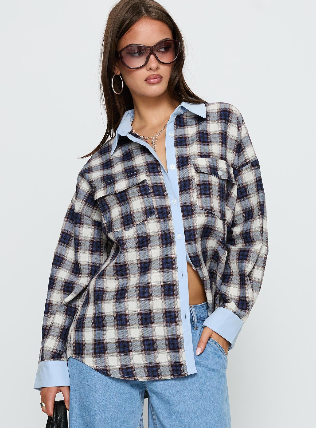 Alternative view of Walda Contrast Flannel Shirt Blue Check