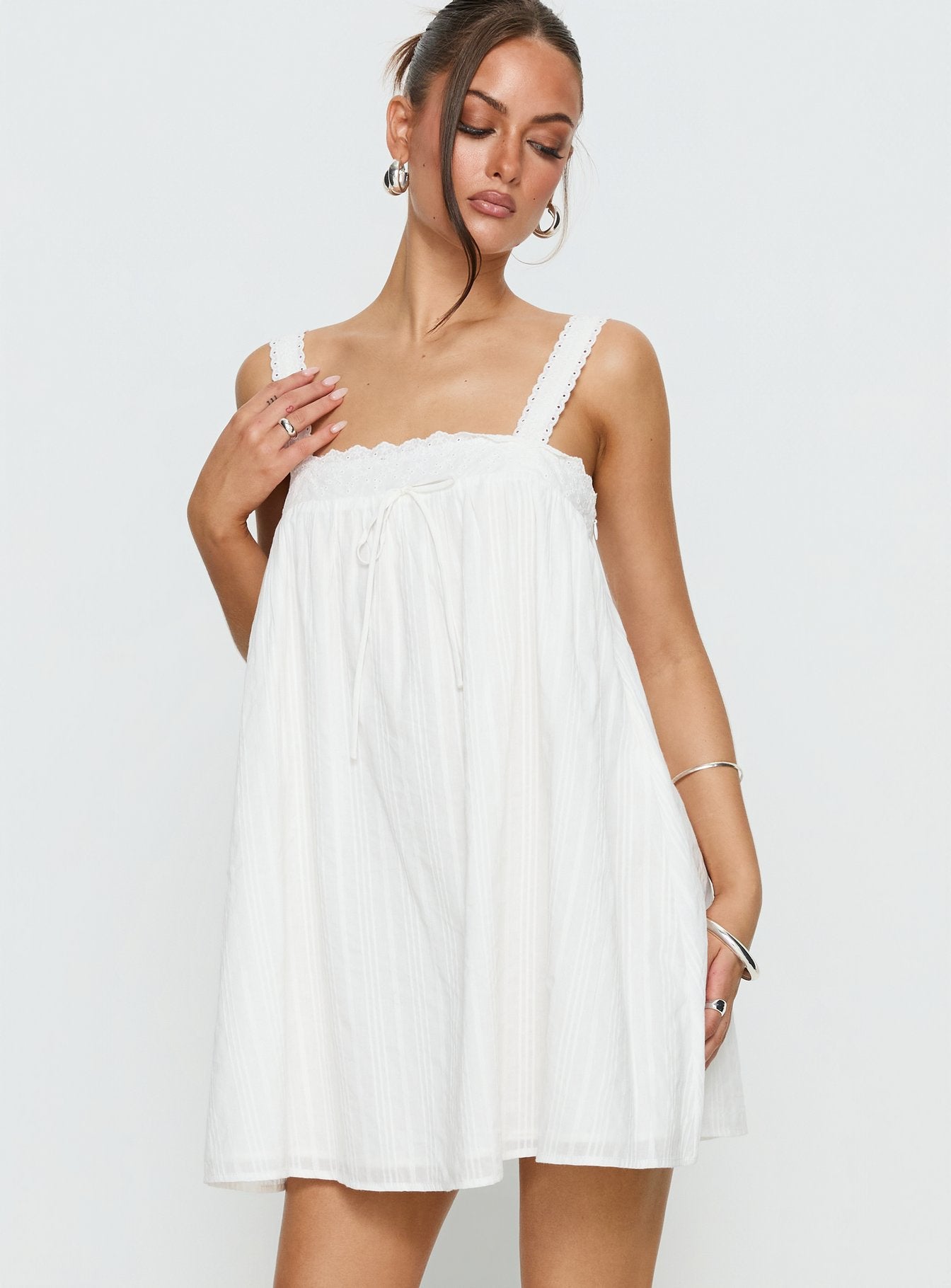 Alternative view of Reason To Stay Lace Trim Floaty Mini Dress White