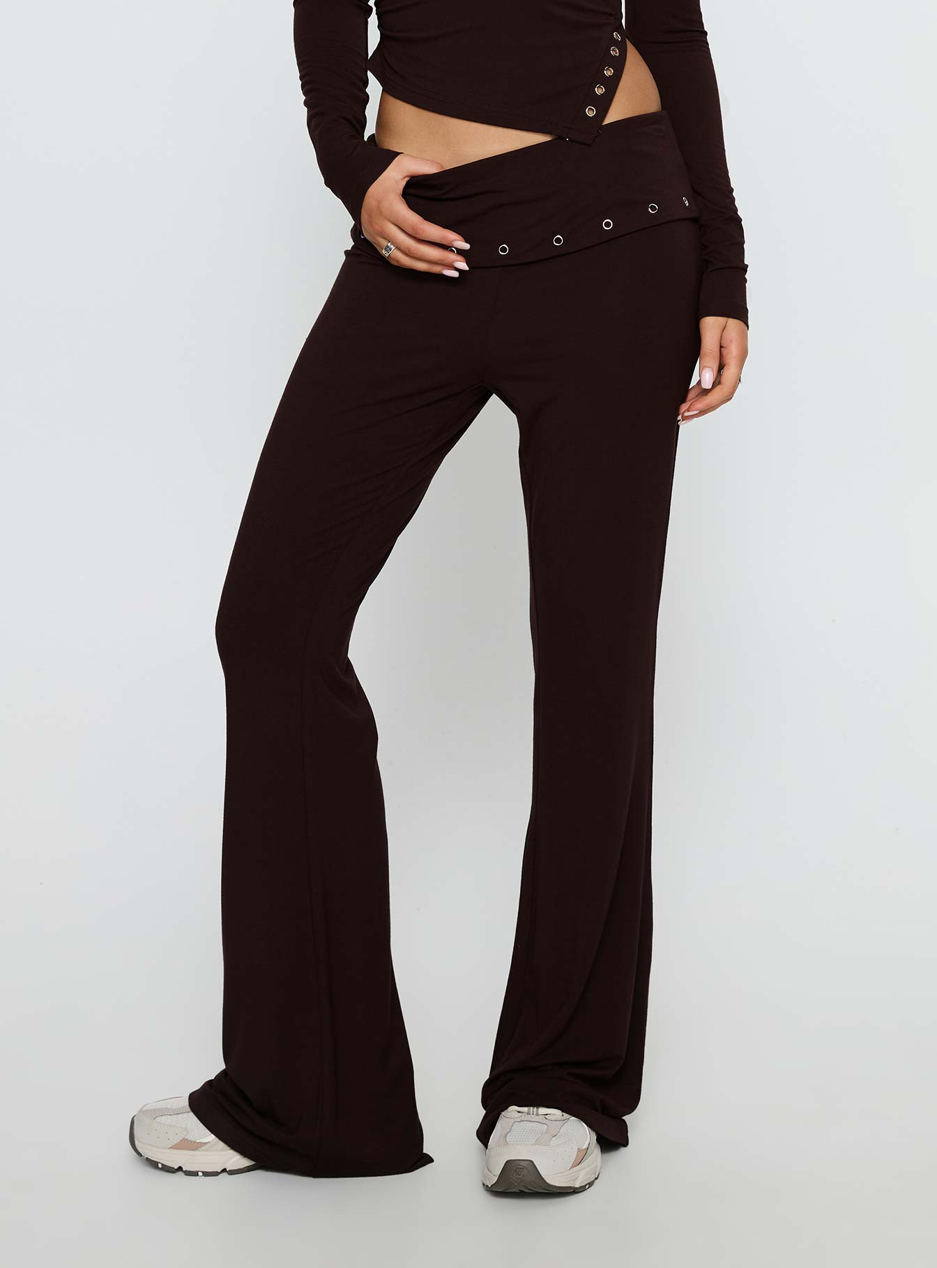 Alternative view of Wynna Eyelet Foldover Pants Chocolate