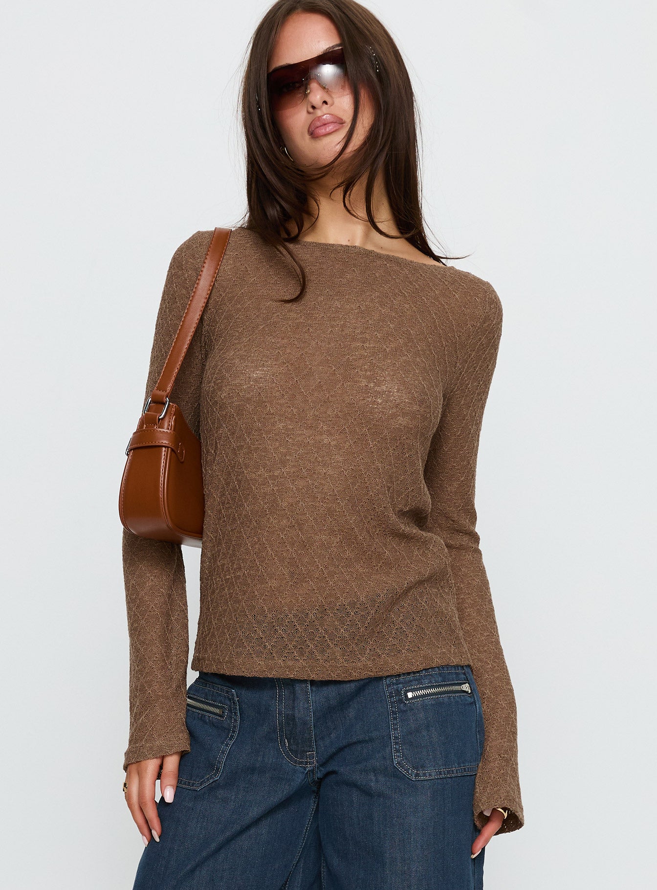 Alternative view of Tuppence Textured Long Sleeve Top Brown