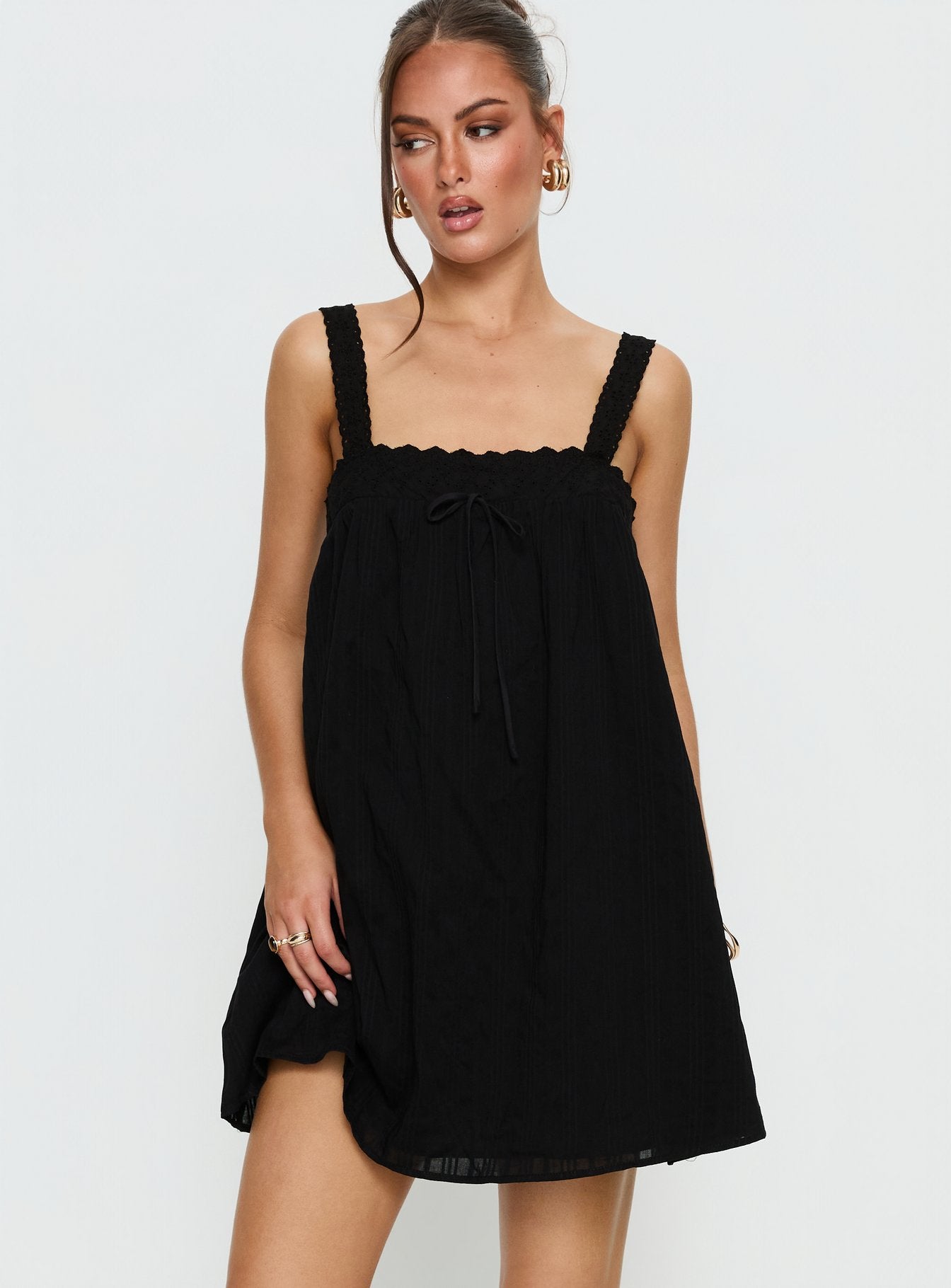 Alternative view of Reason To Stay Lace Trim Floaty Mini Dress Black