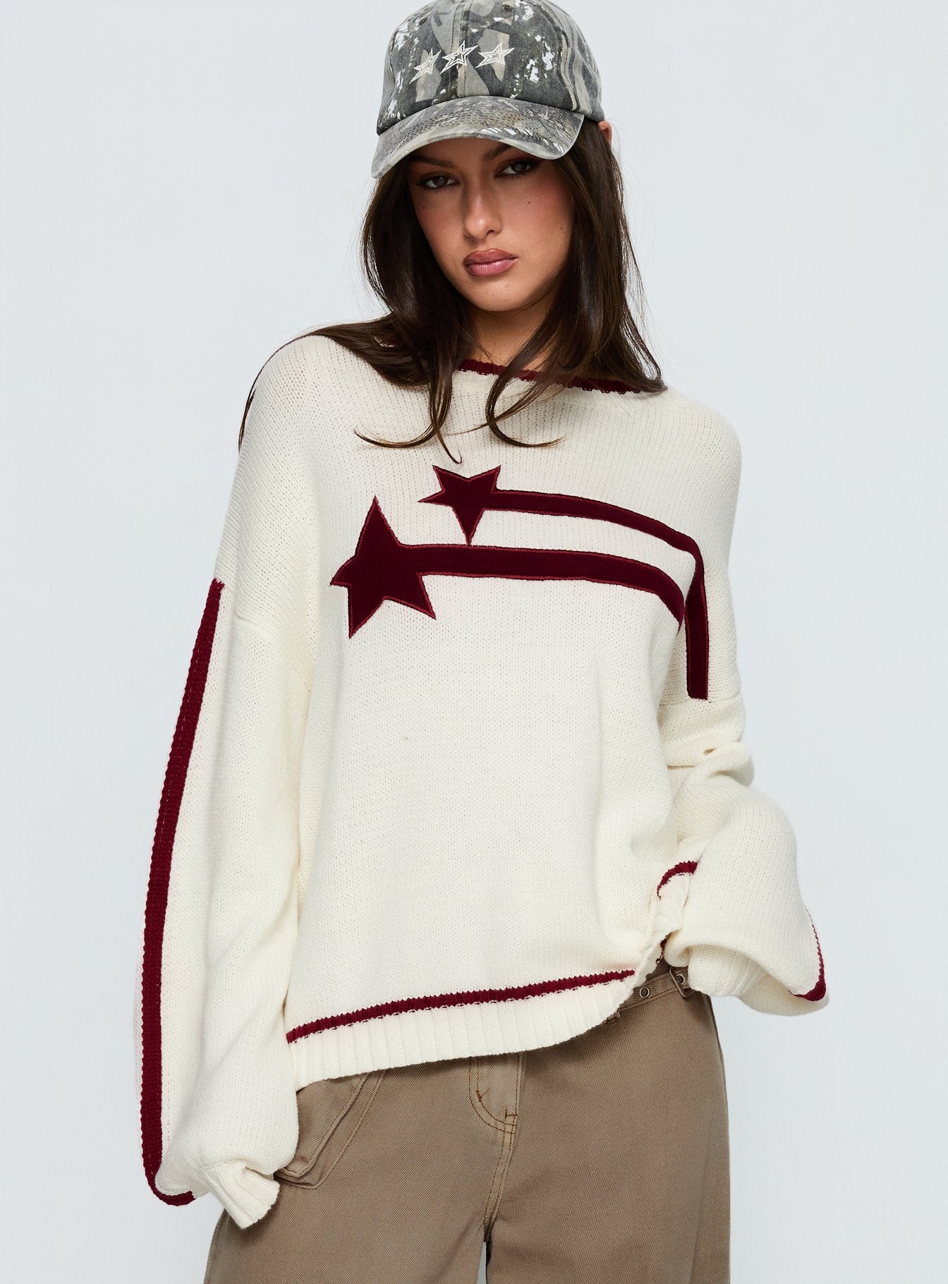 Alternative view of Star Track Graphic Jumper Cream / Red