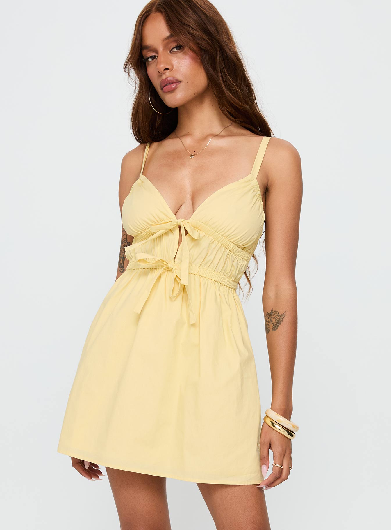 Alternative view of Viviette Ruched Mini Dress Lemon