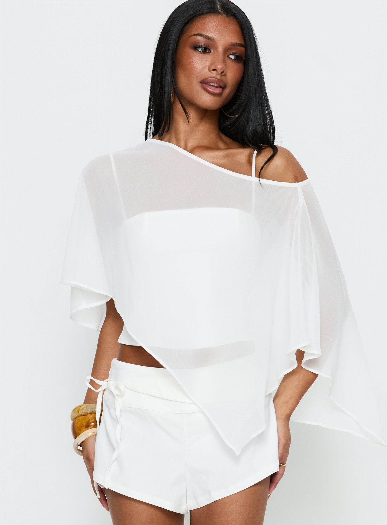 Alternative view of Senzo Chiffon Poncho Top White