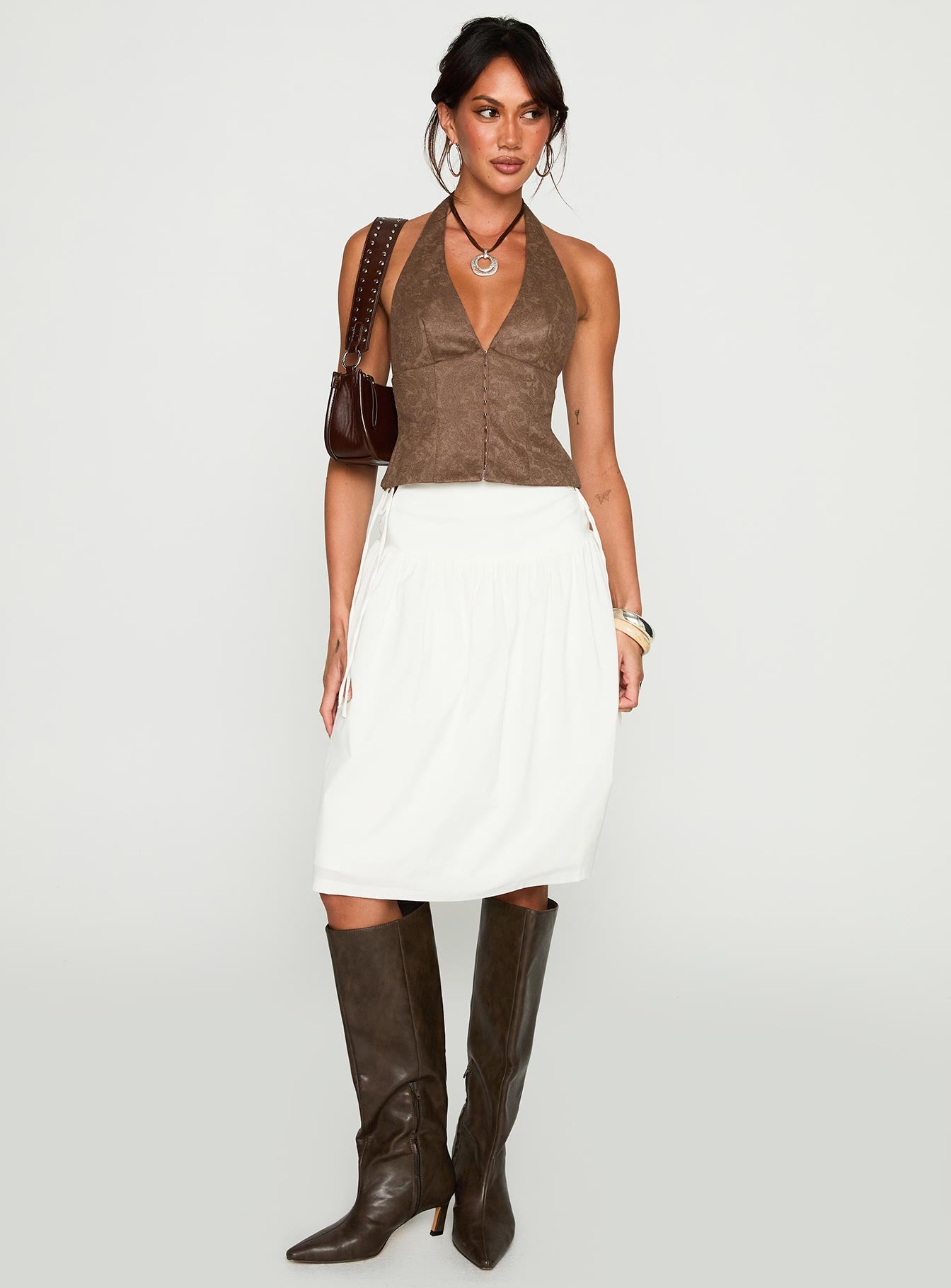Alternative view of Snowflakes Tie Side Midi Skirt White