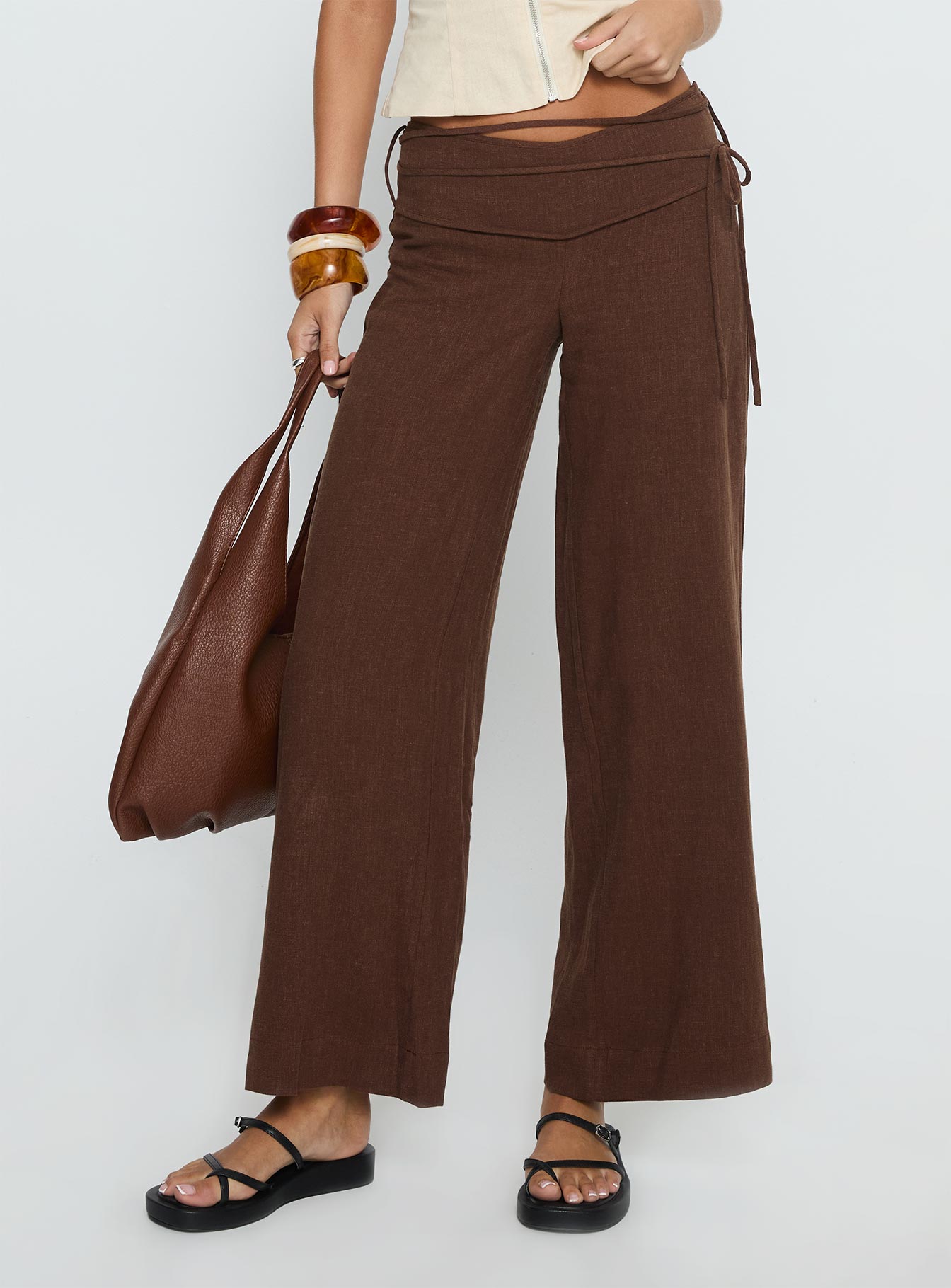 Alternative view of Silver Moon Linen Blend Tie Pants Brown
