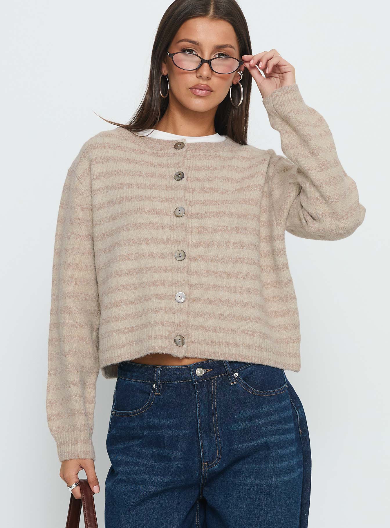 Alternative view of Raynna Button Up Cardigan Beige Stripe